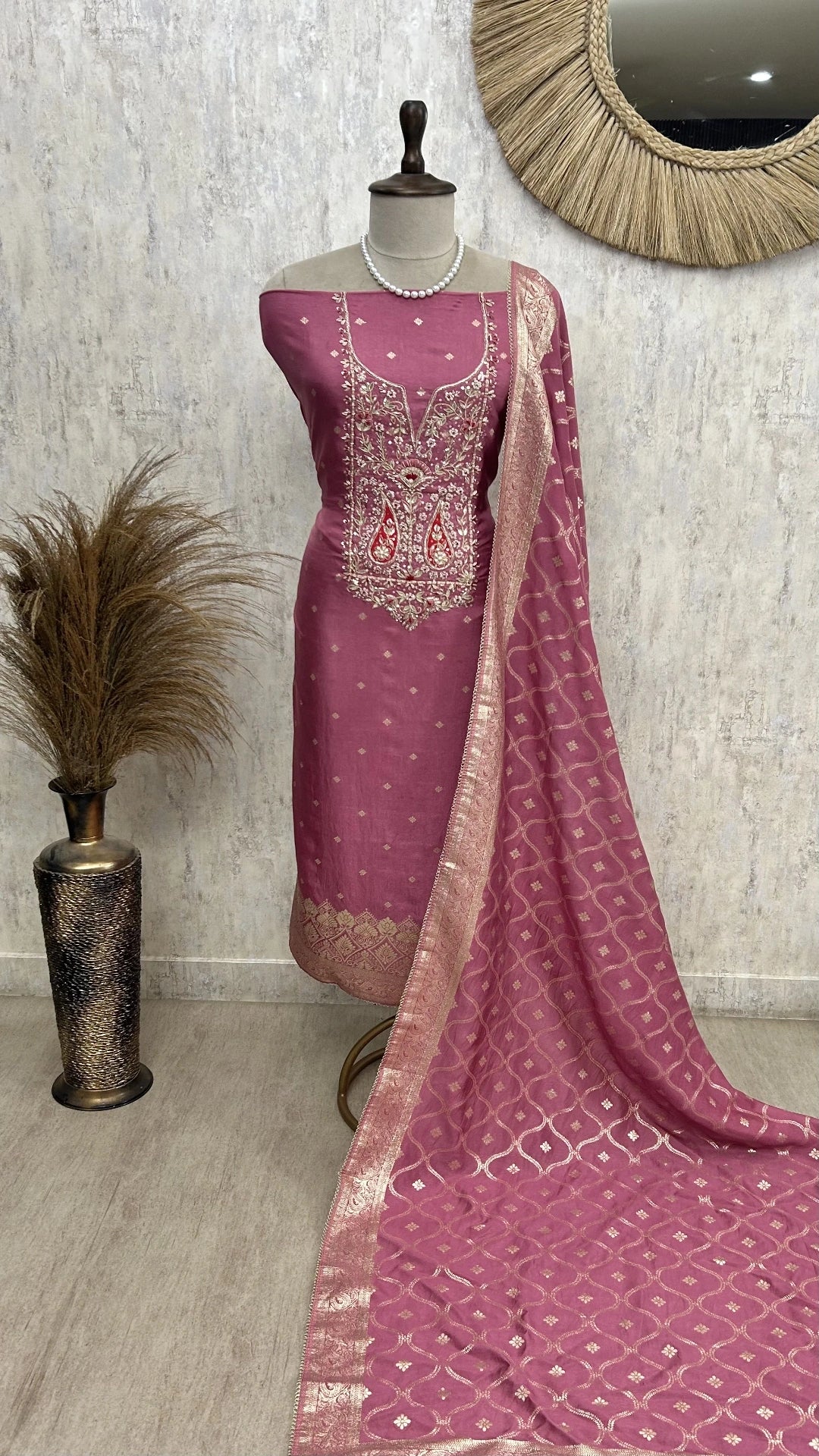 Dola Silk Unstitched Suit Set With Banarasi Work