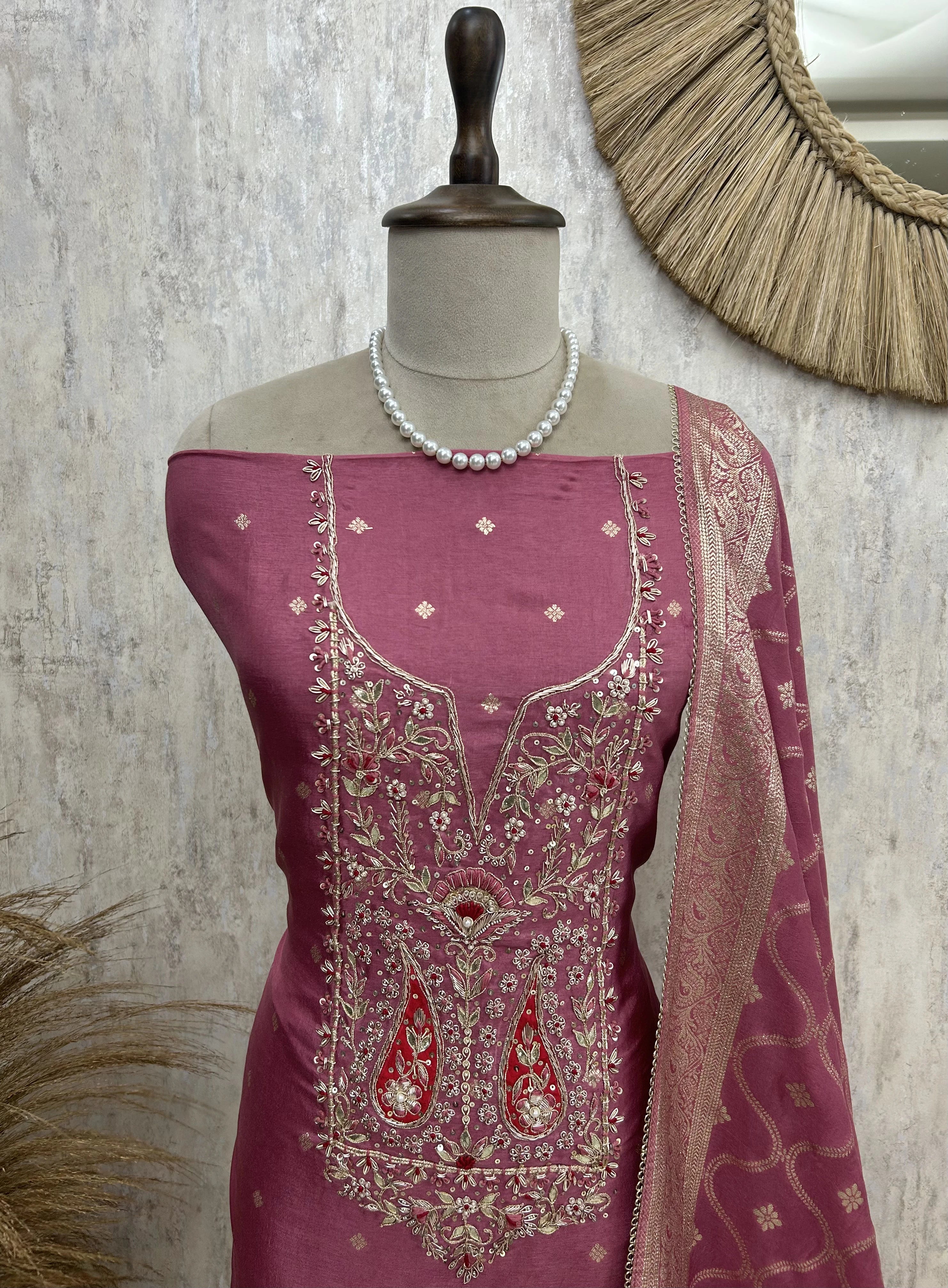 Dola Silk Unstitched Suit Set With Banarasi Work