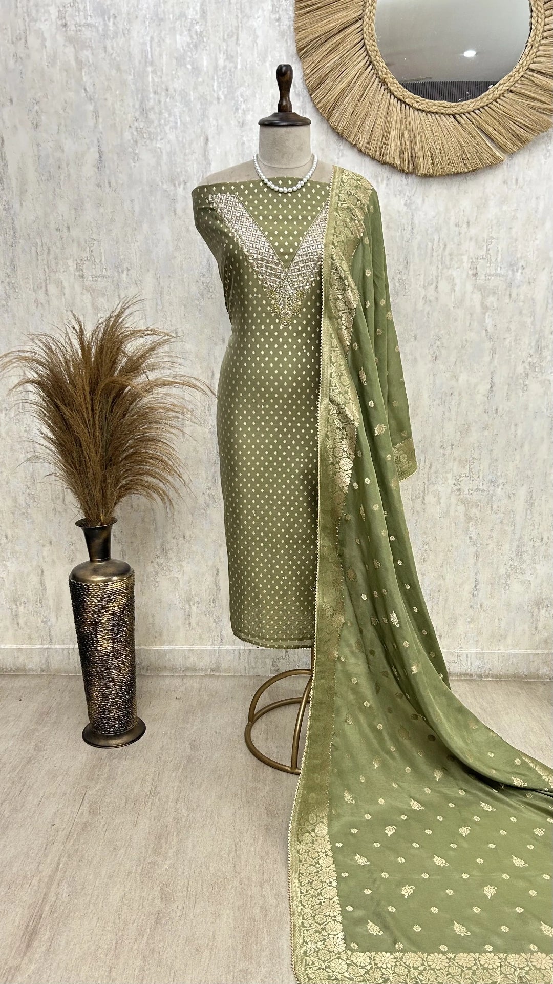 Regal Olive Maheshwari Unstitched suit