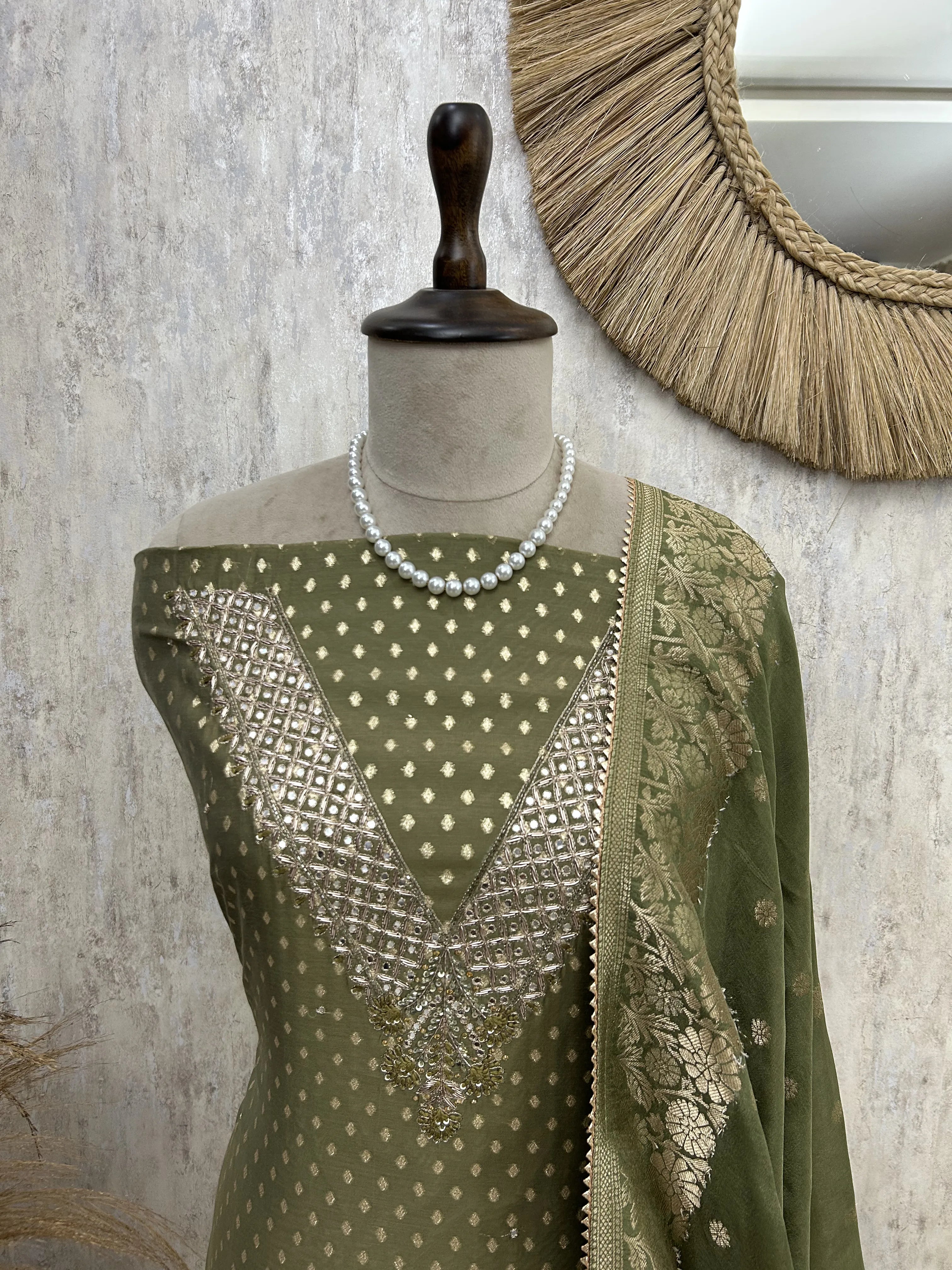 Regal Olive Maheshwari Unstitched suit