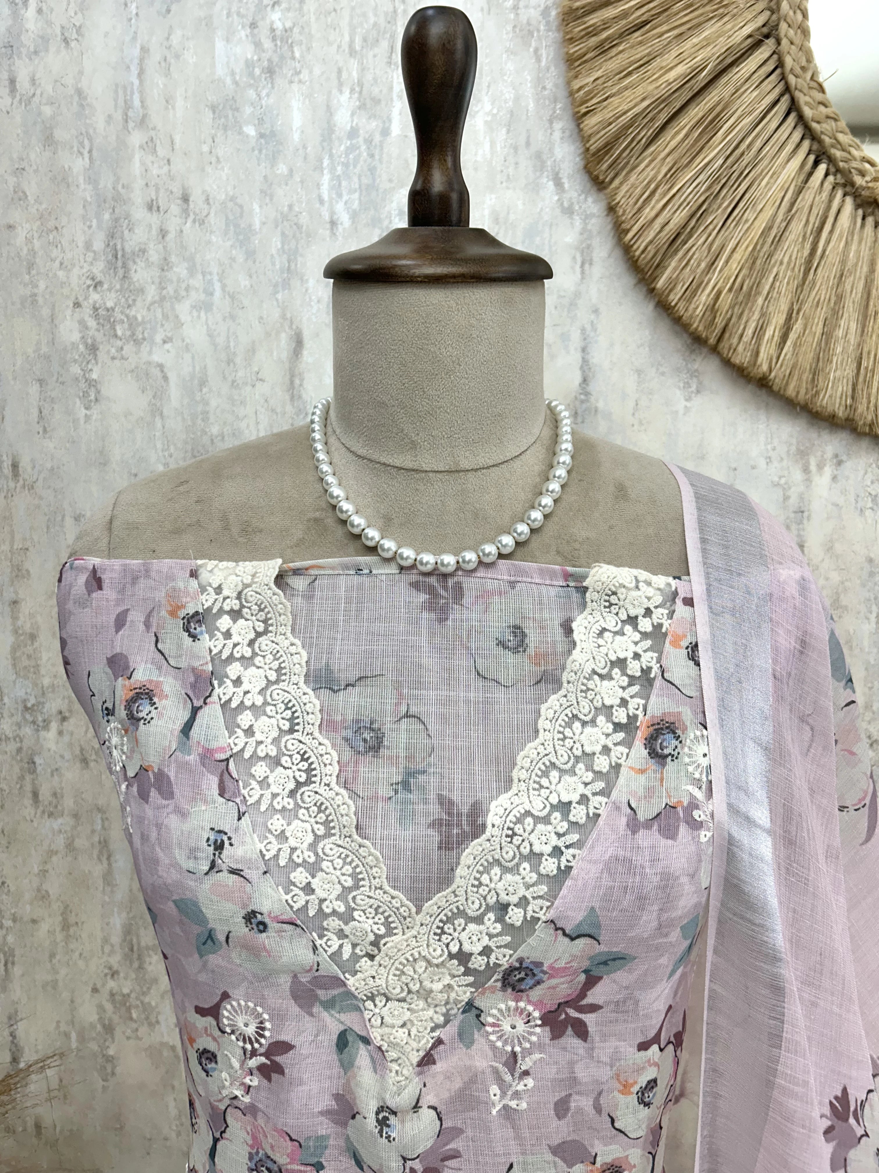 Printed Jamdani Linen Unstitched Suit Set