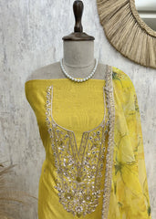 Maheshwari Unstitched Suit Set With Handwork On Neckline