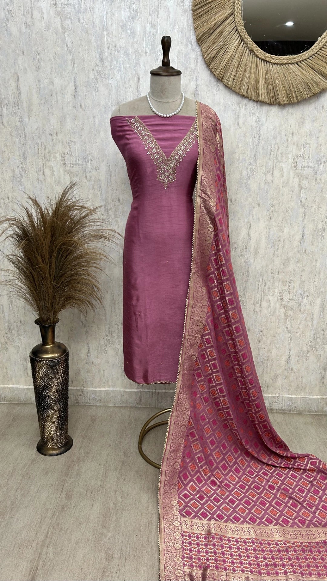 Khadi Silk Unstitched Suit Set With Katdana Work