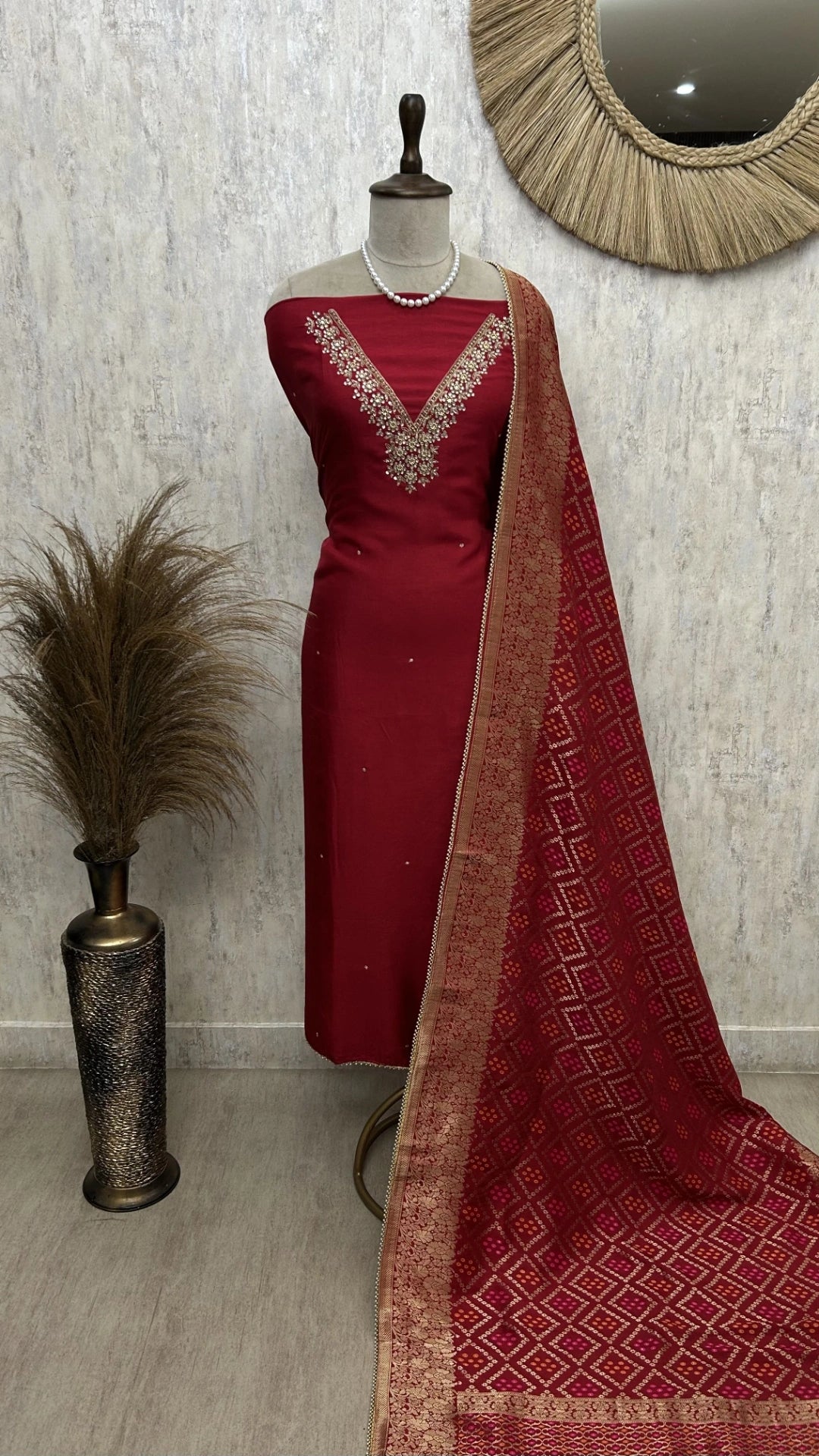 Khadi Silk Unstitched Suit Set With Katdana Work