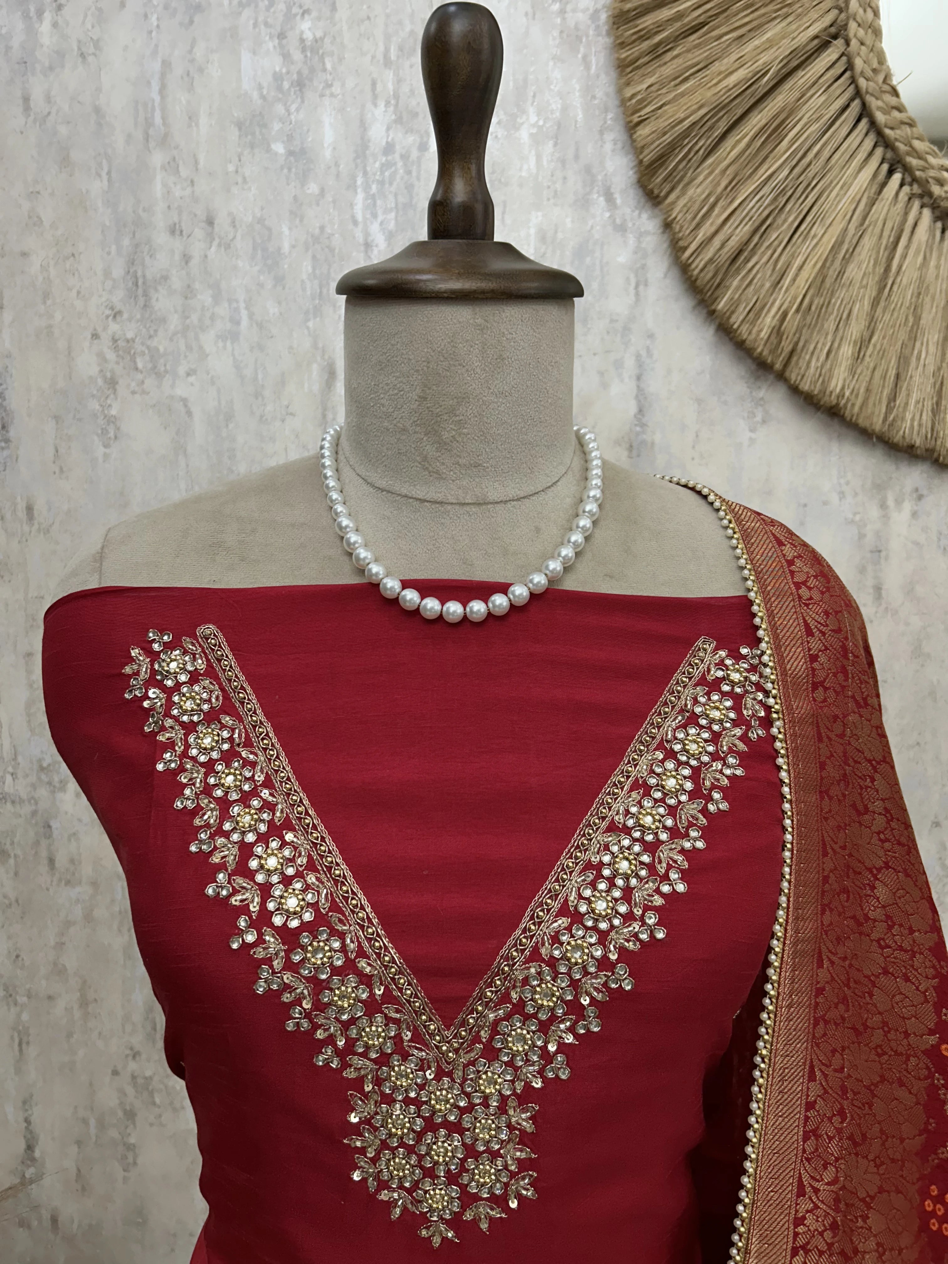 Khadi Silk Unstitched Suit Set With Katdana Work