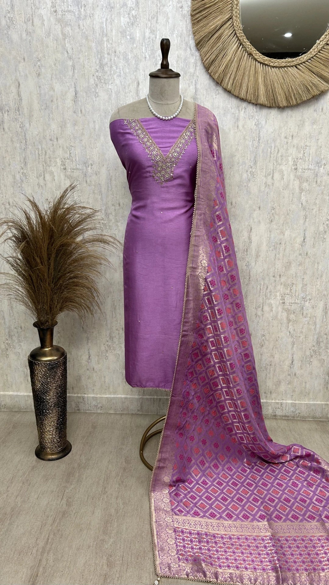 Khadi Silk Unstitched Suit Set With Katdana Work