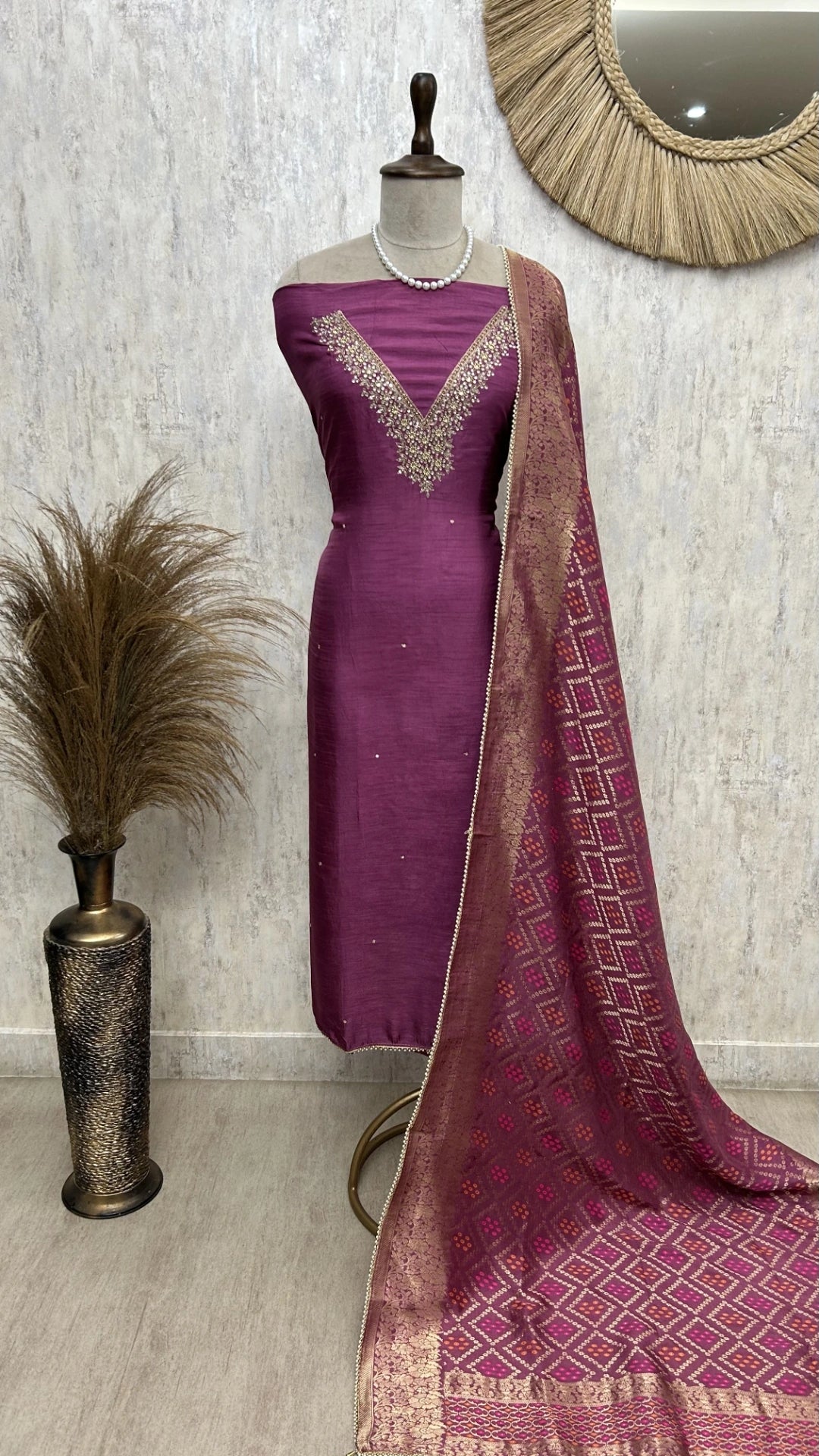 Khadi Silk Unstitched Suit Set With Katdana Work