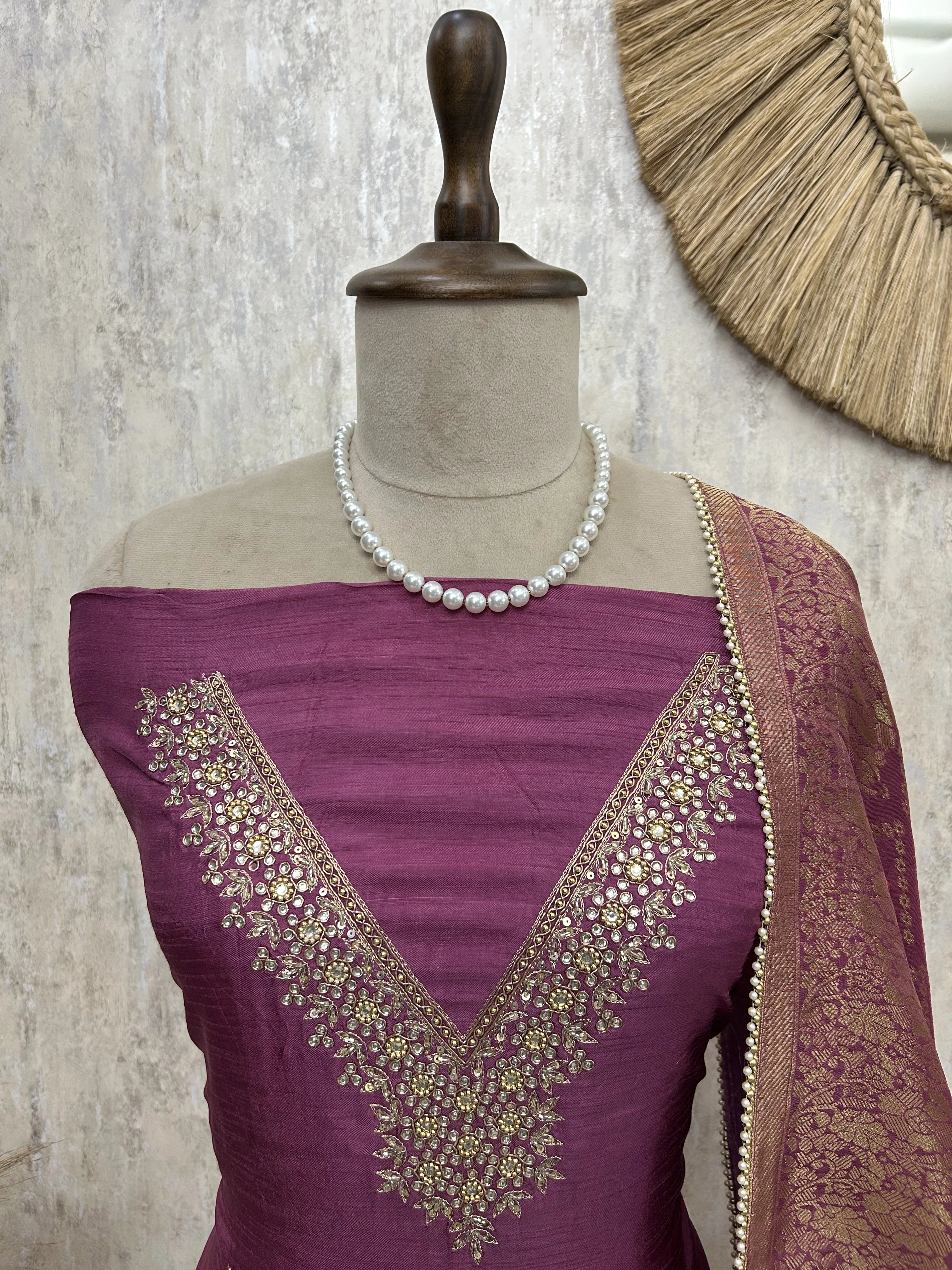 Khadi Silk Unstitched Suit Set With Katdana Work