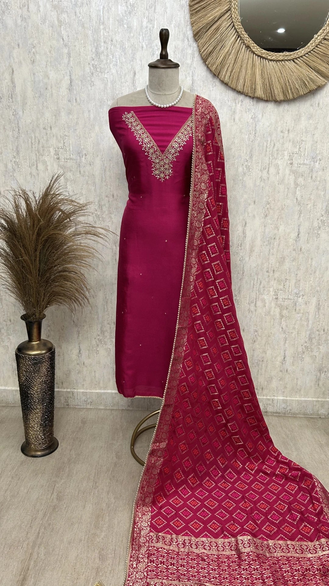 Khadi Silk Unstitched Suit Set With Katdana Work