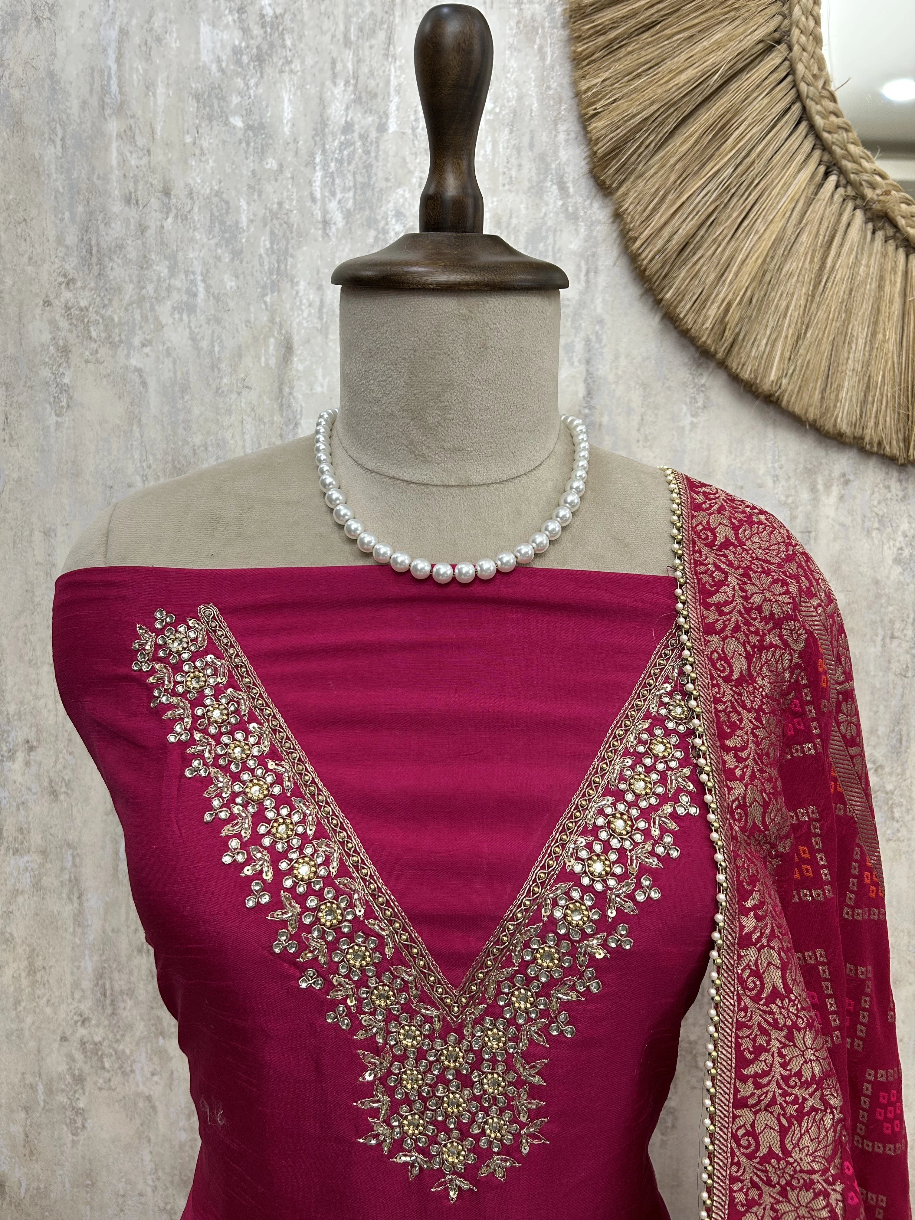 Khadi Silk Unstitched Suit Set With Katdana Work