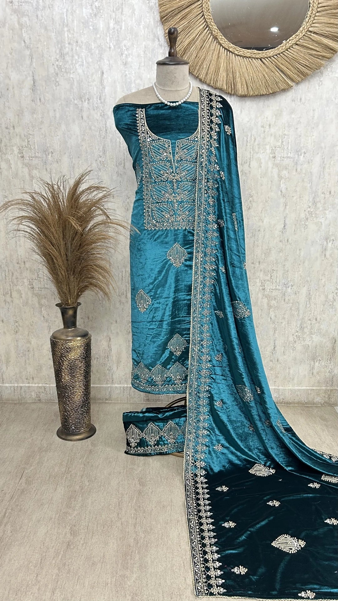 Designer Mirror Velvet Unstitched Suit