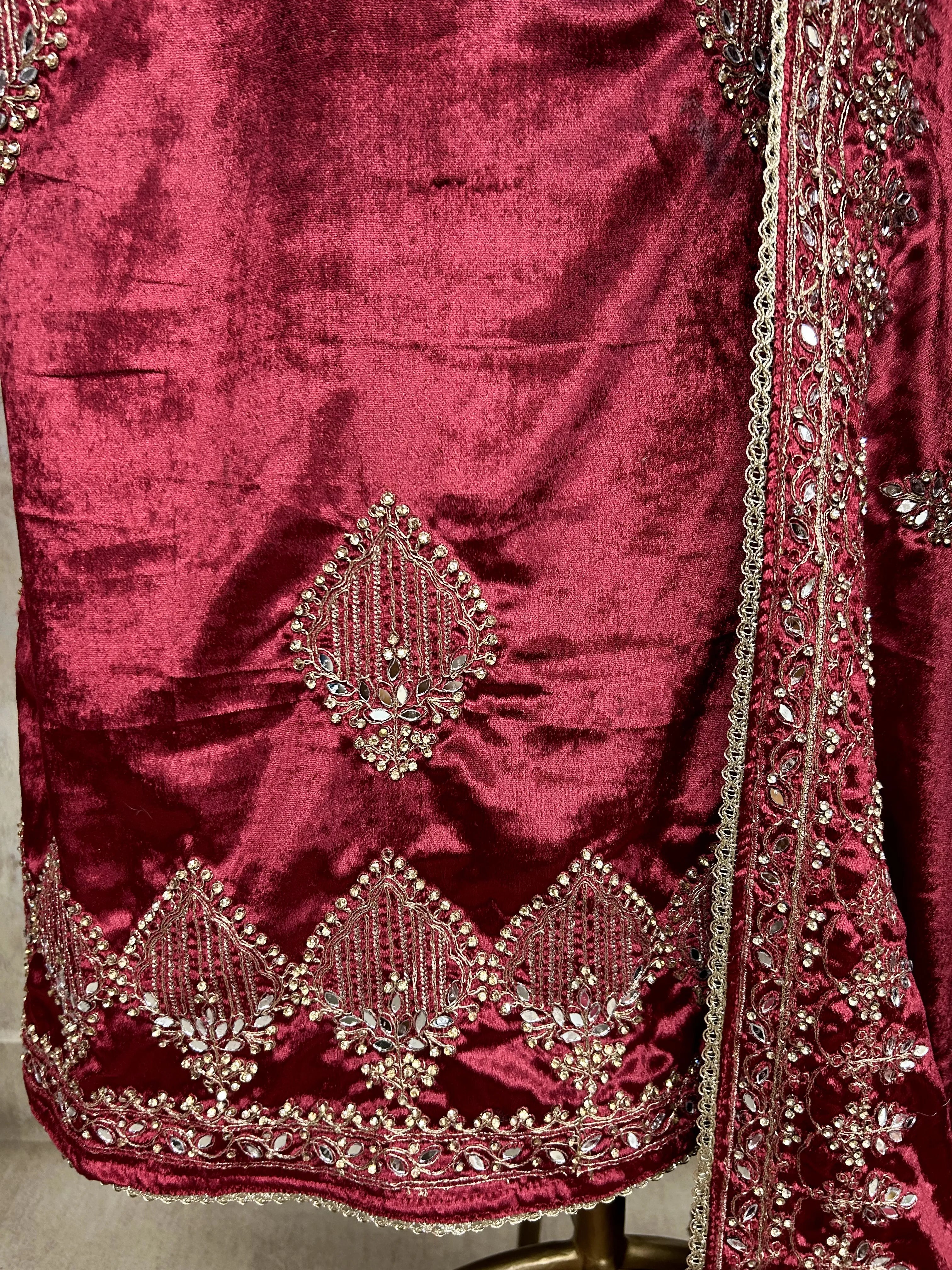 Designer Mirror Velvet Unstitched Suit