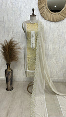 Mul Unstitched Suit Set With Cut Lace Work