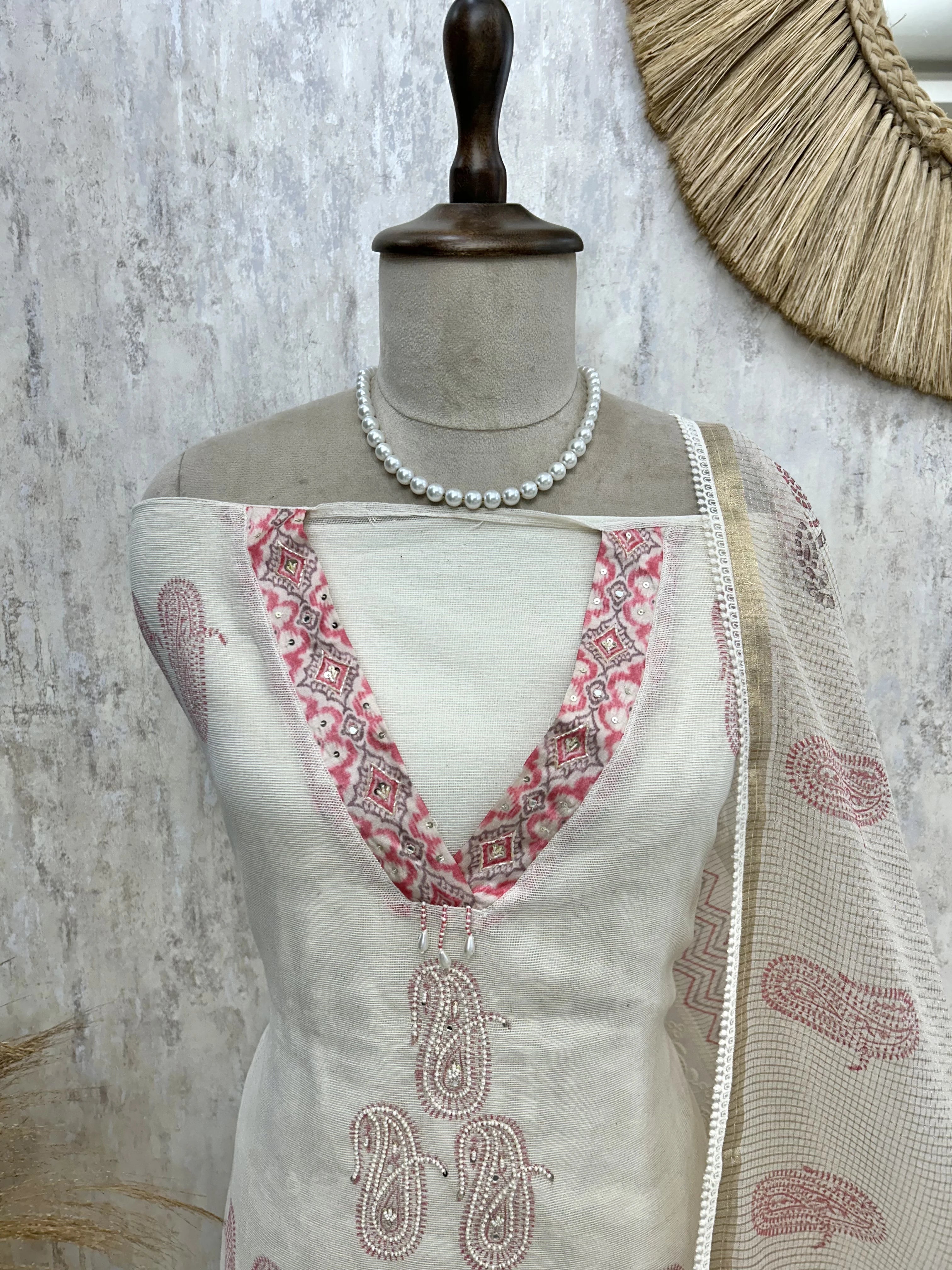 Kota Unstitched Suit Set With Pearl Work