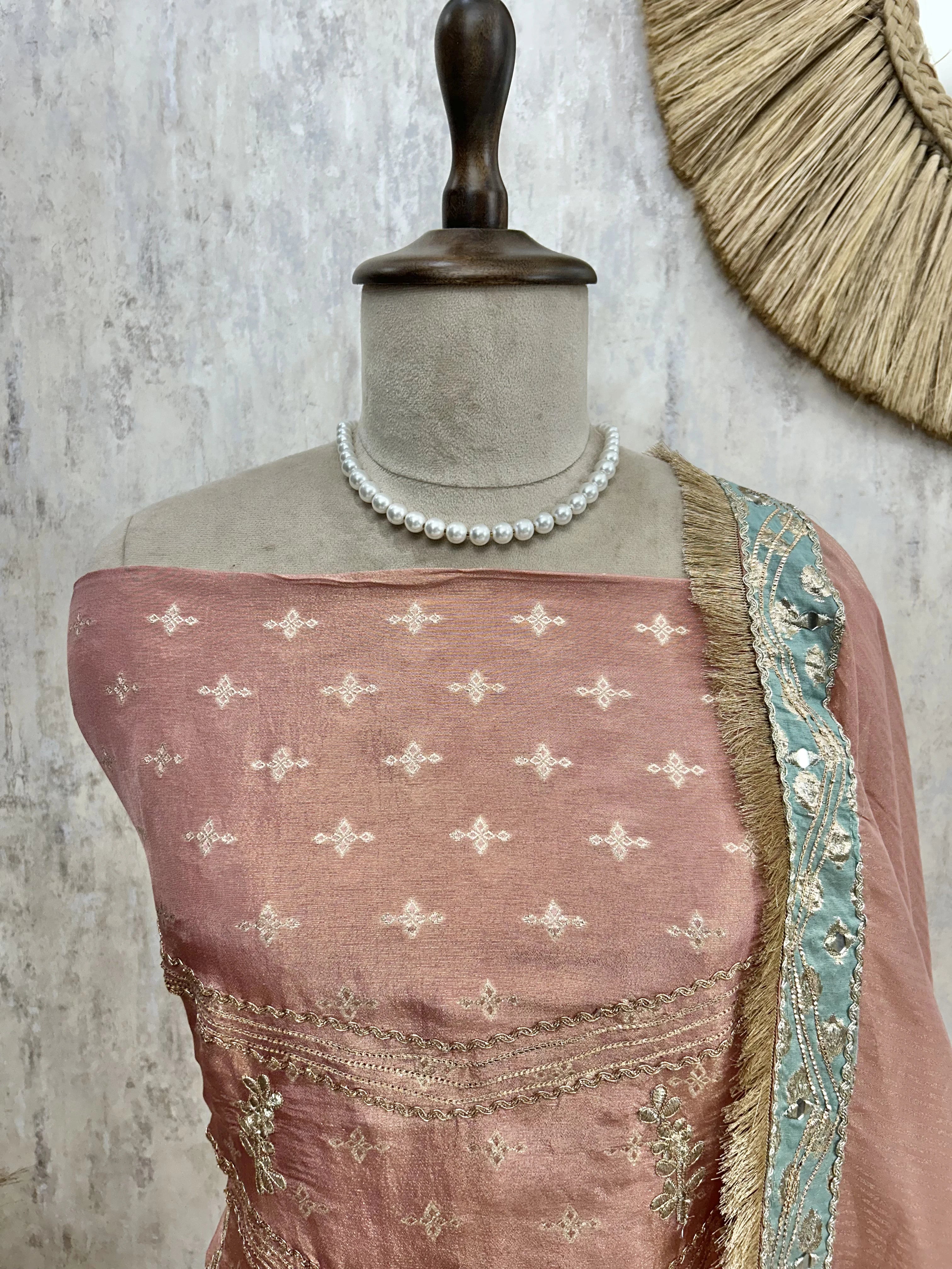 Tissue Unstitched Suit Set With Zari Work