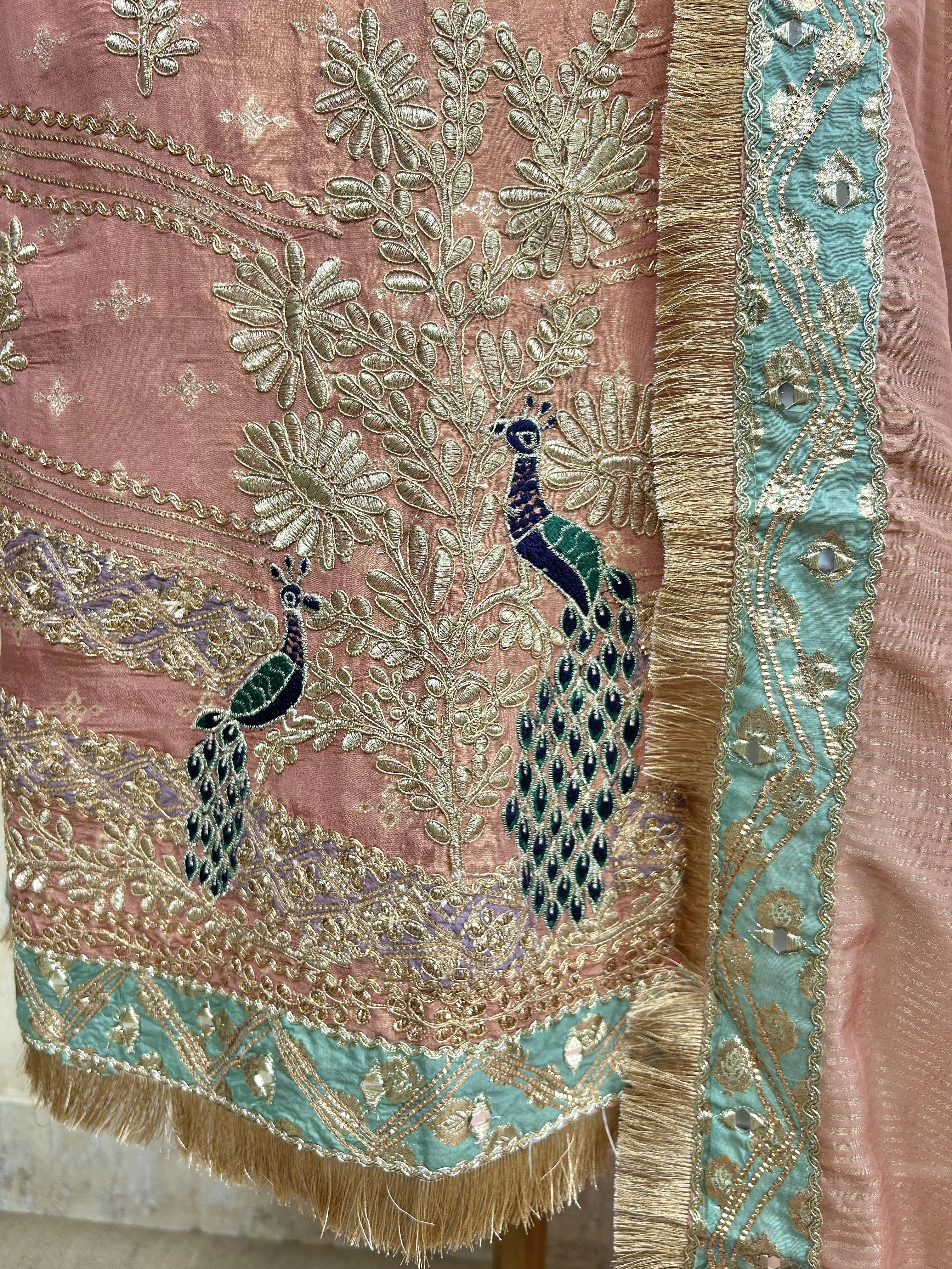 Tissue Unstitched Suit Set With Zari Work