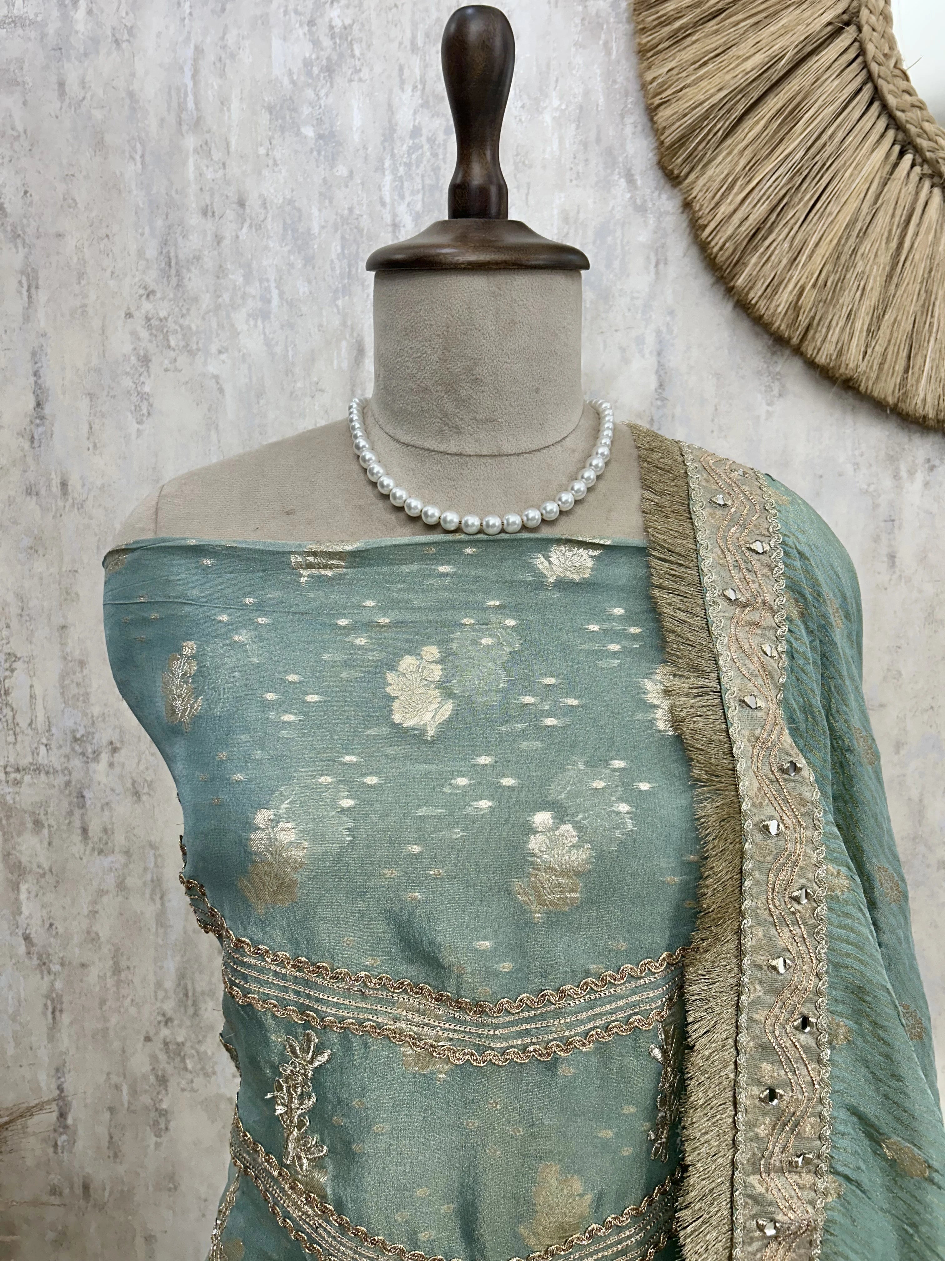 Tissue Unstitched Suit Set With Zari Work