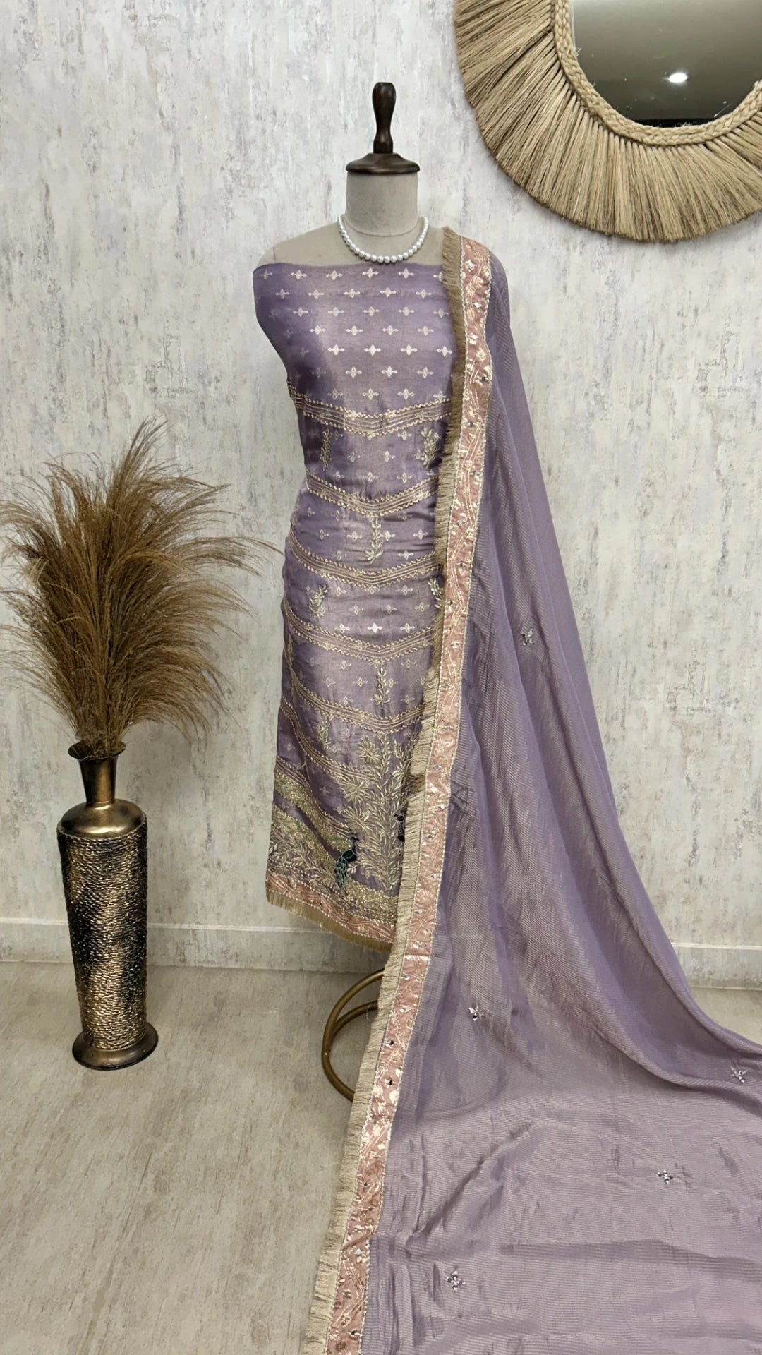Tissue Unstitched Suit Set With Zari Work