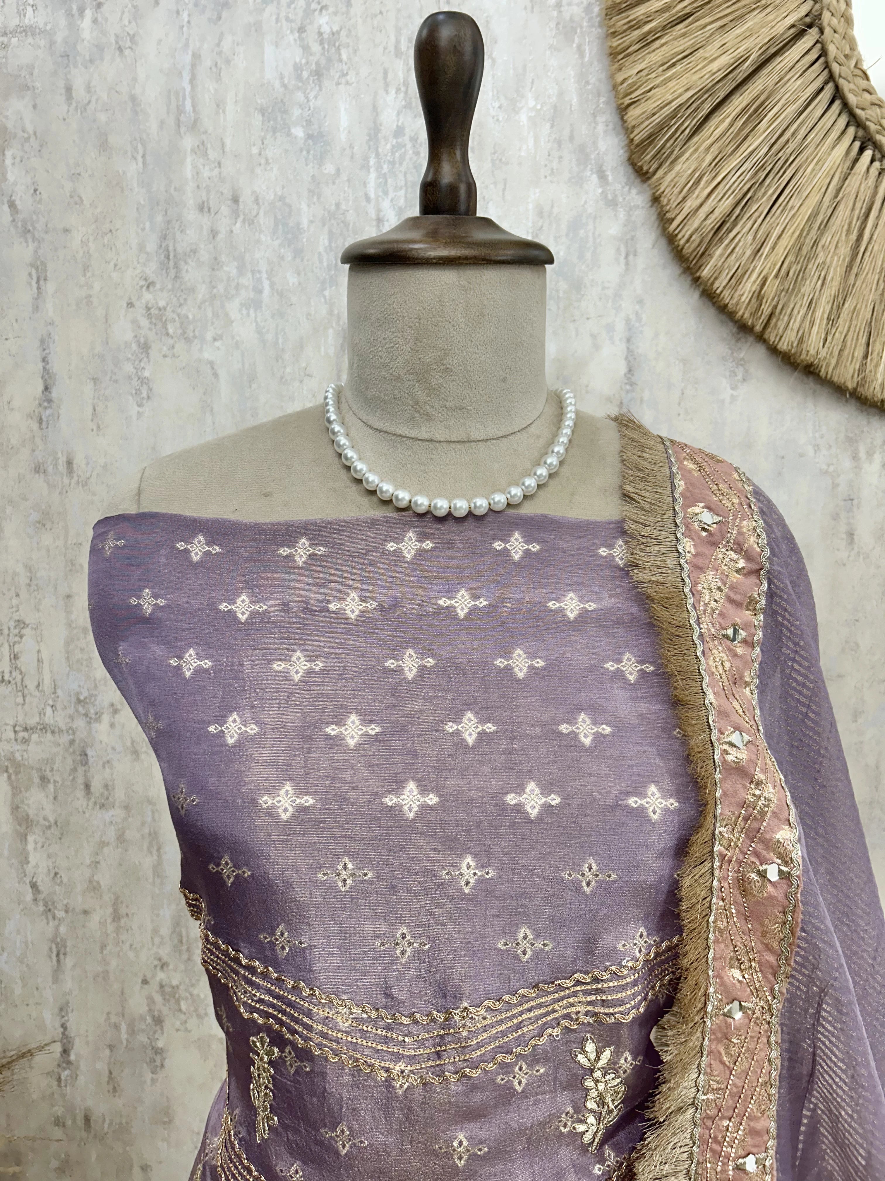 Tissue Unstitched Suit Set With Zari Work