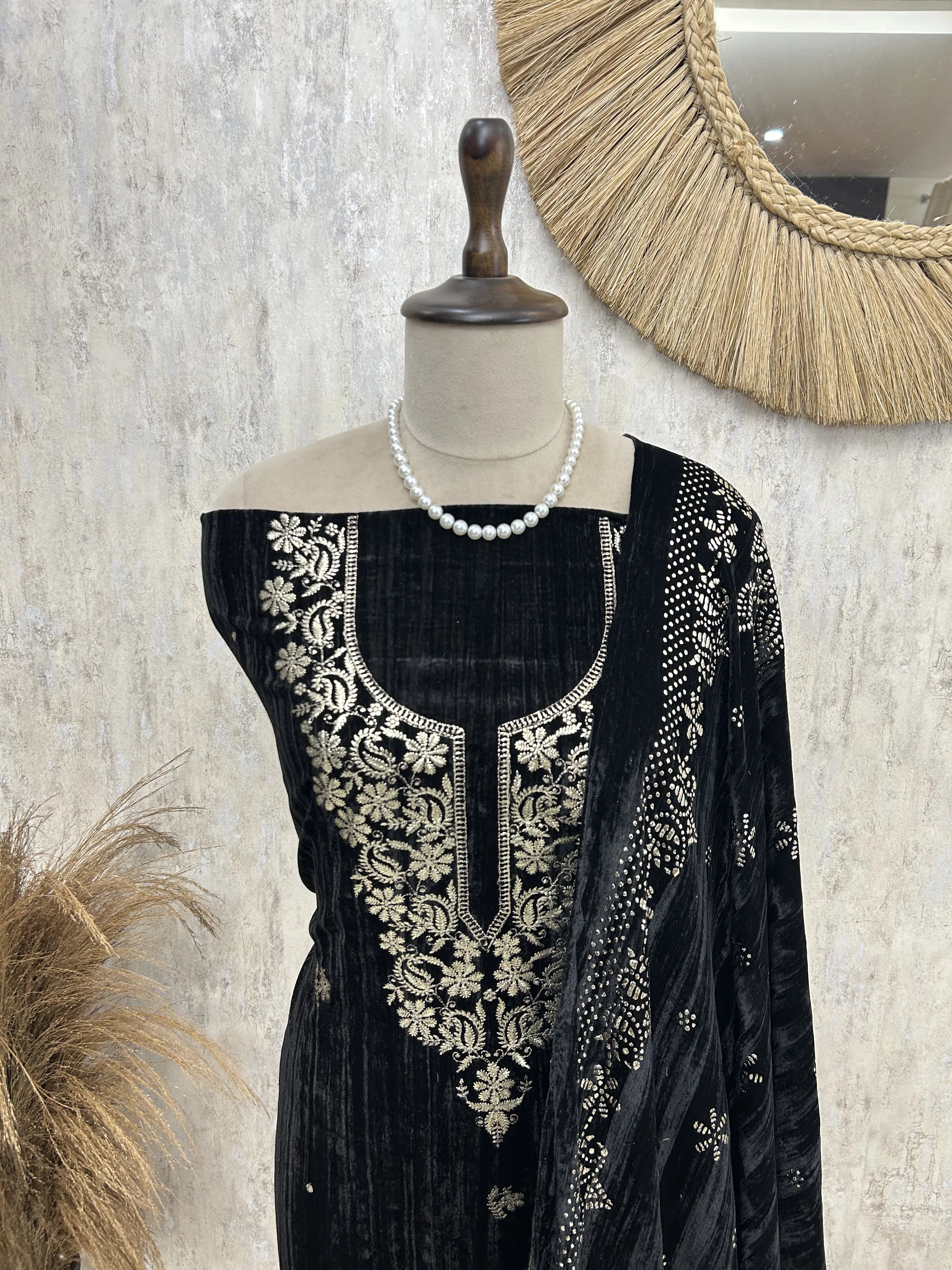 Midnight Noor Velvet Unstitched Suit