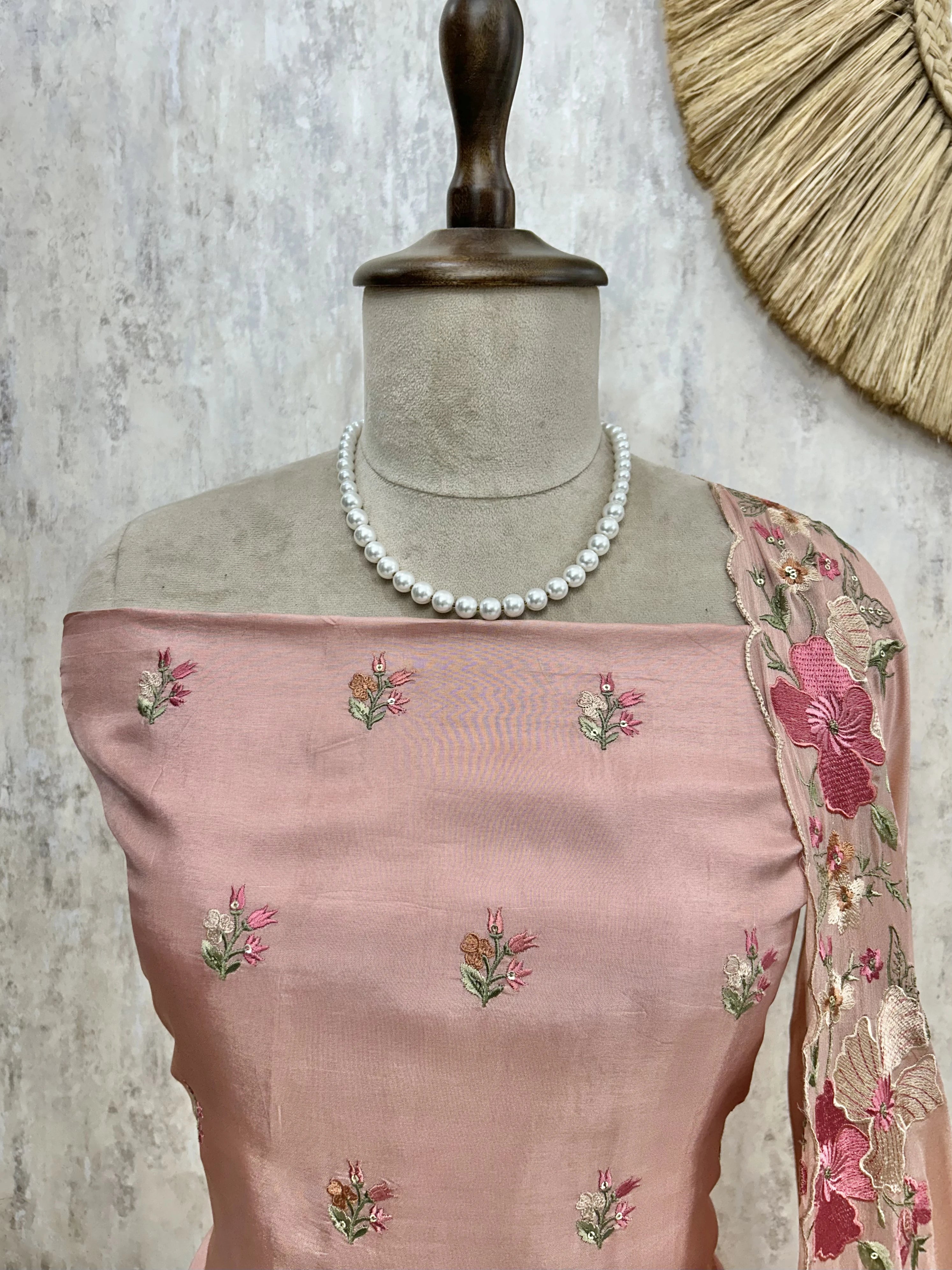 Thread Embroidered Opada Silk Unstitched Suit Set