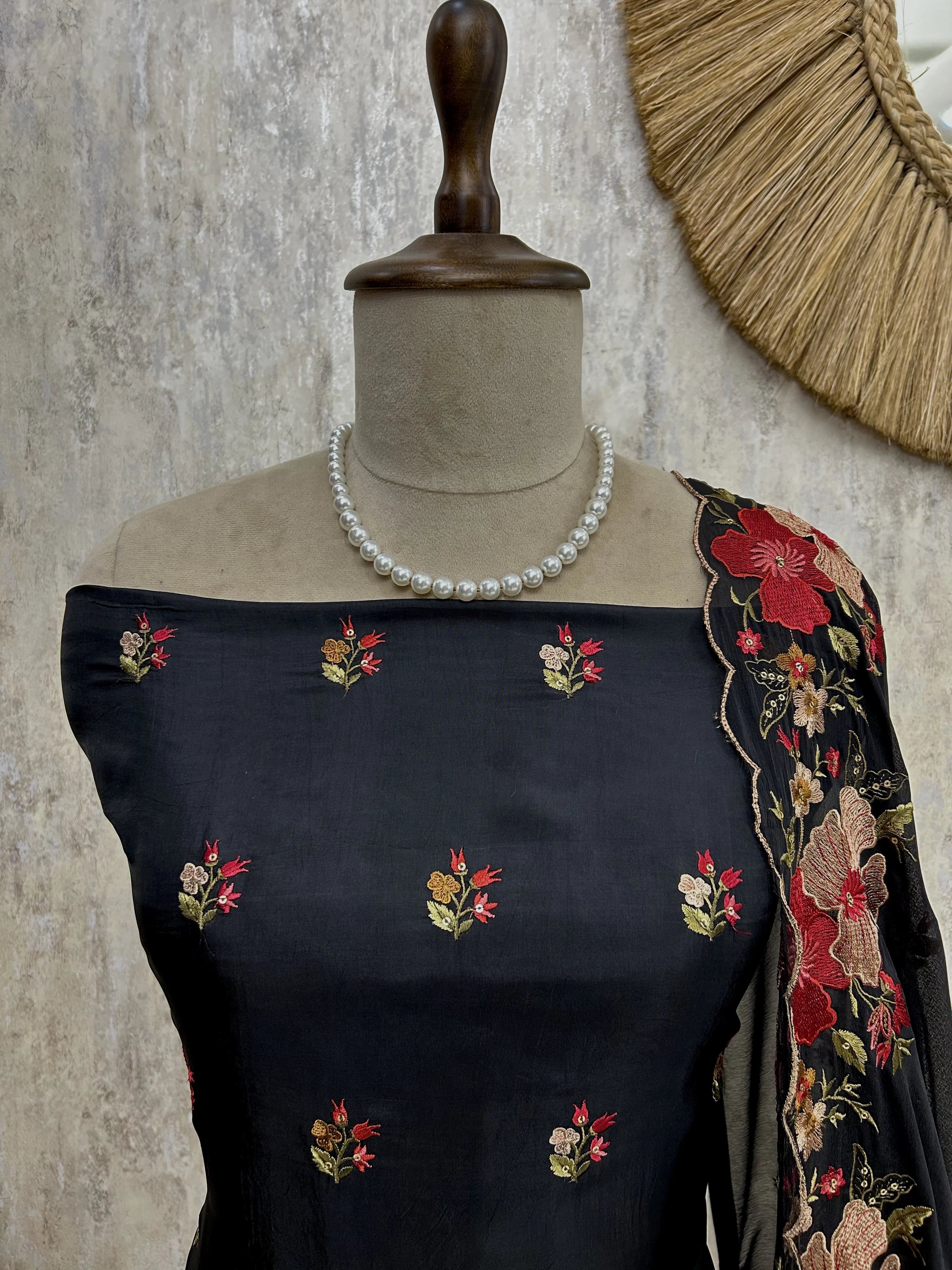 Thread Embroidered Opada Silk Unstitched Suit Set