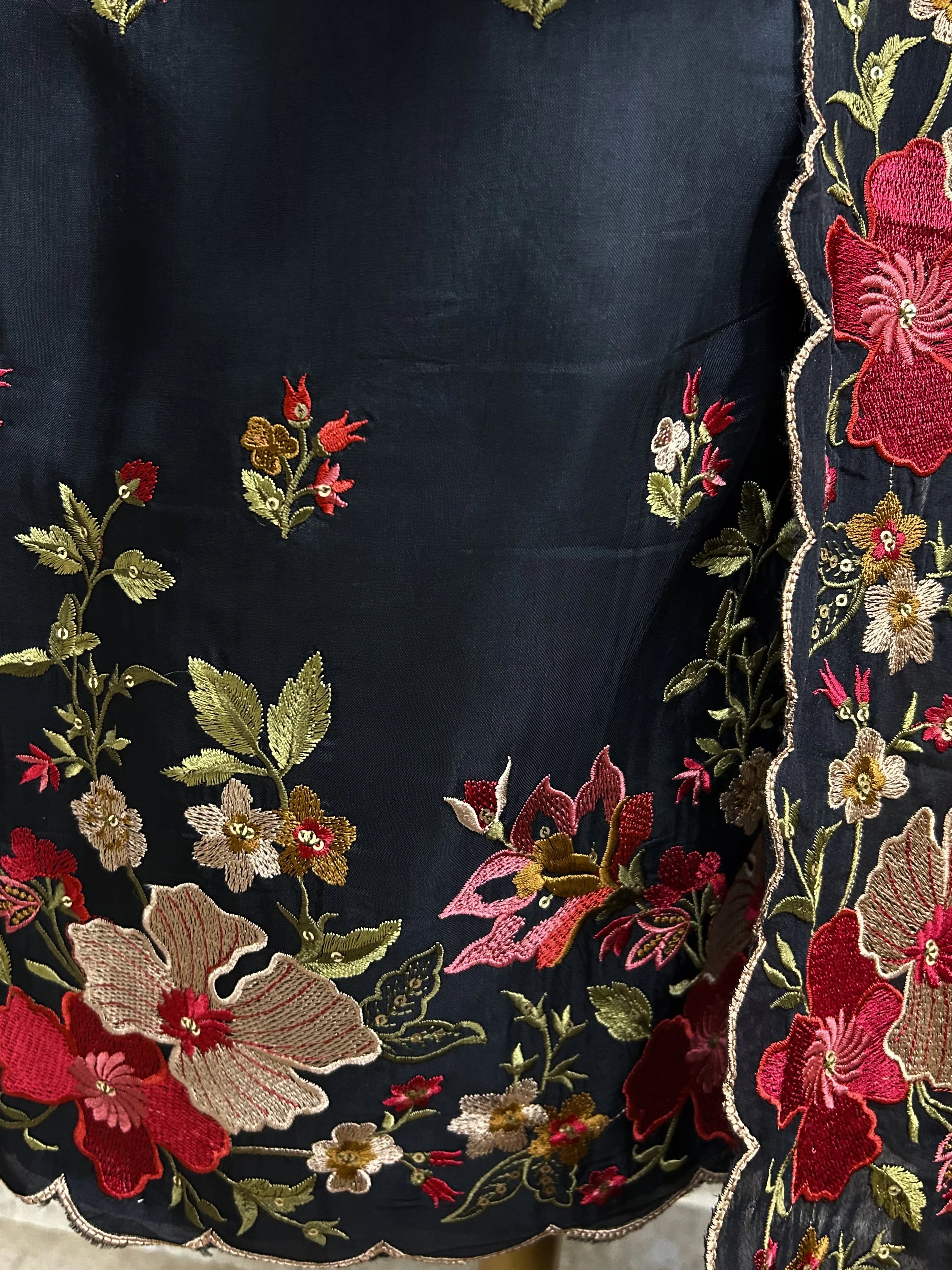 Thread Embroidered Opada Silk Unstitched Suit Set