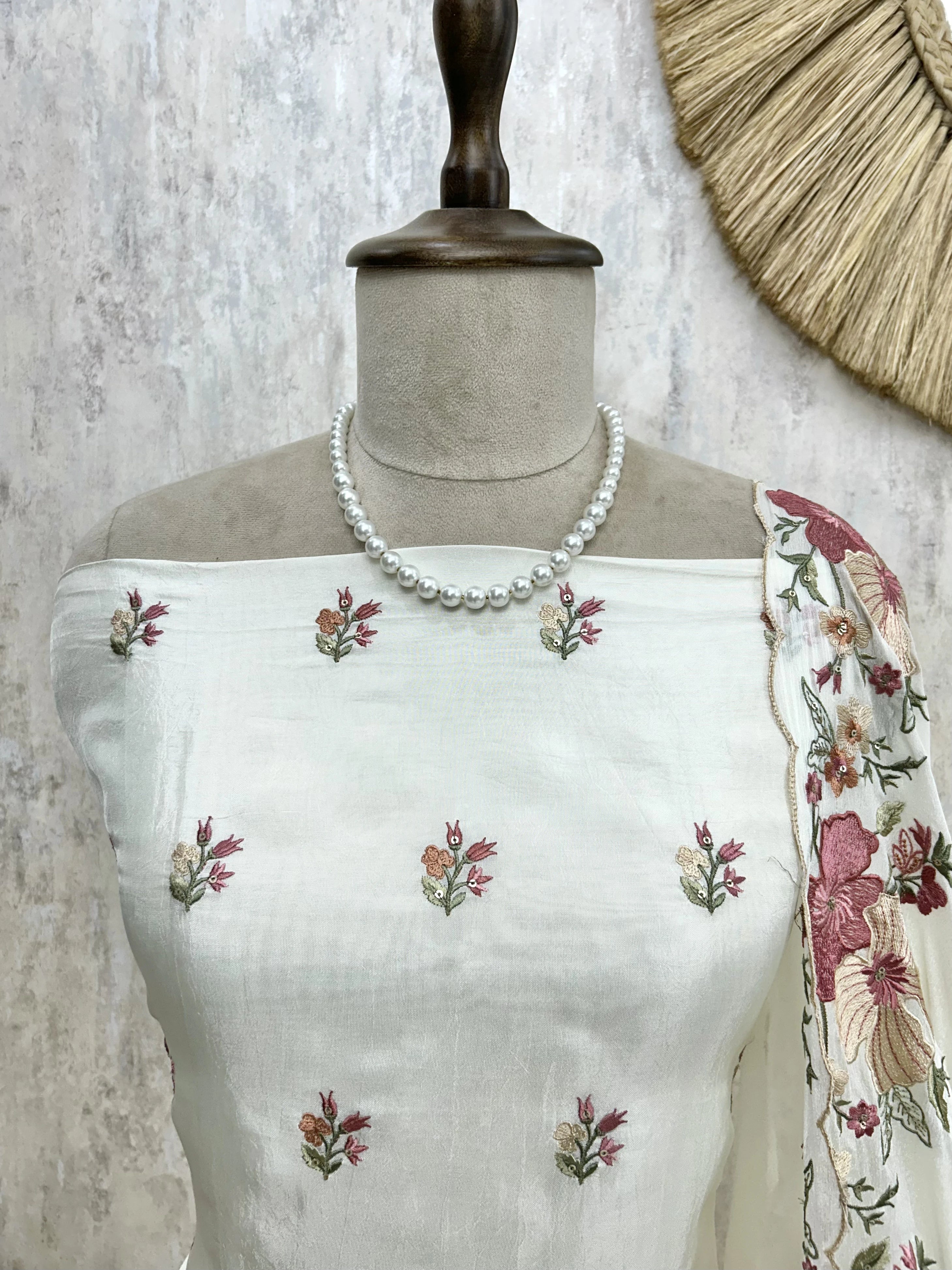 Thread Embroidered Opada Silk Unstitched Suit Set