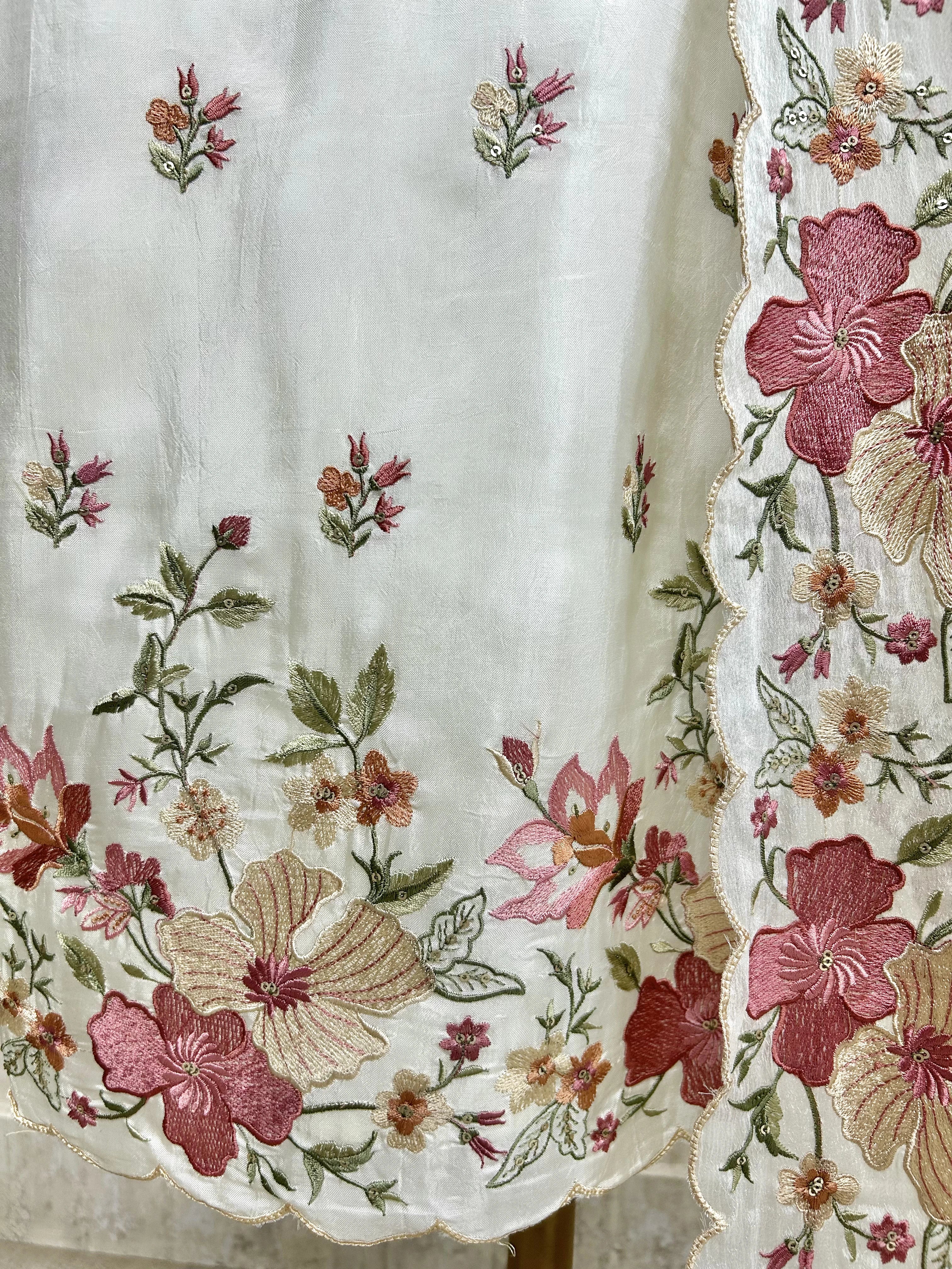 Thread Embroidered Opada Silk Unstitched Suit Set