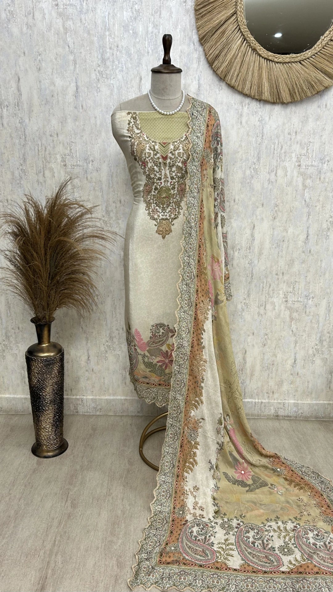 Crepe Unstitched Suit Set With Zari Work