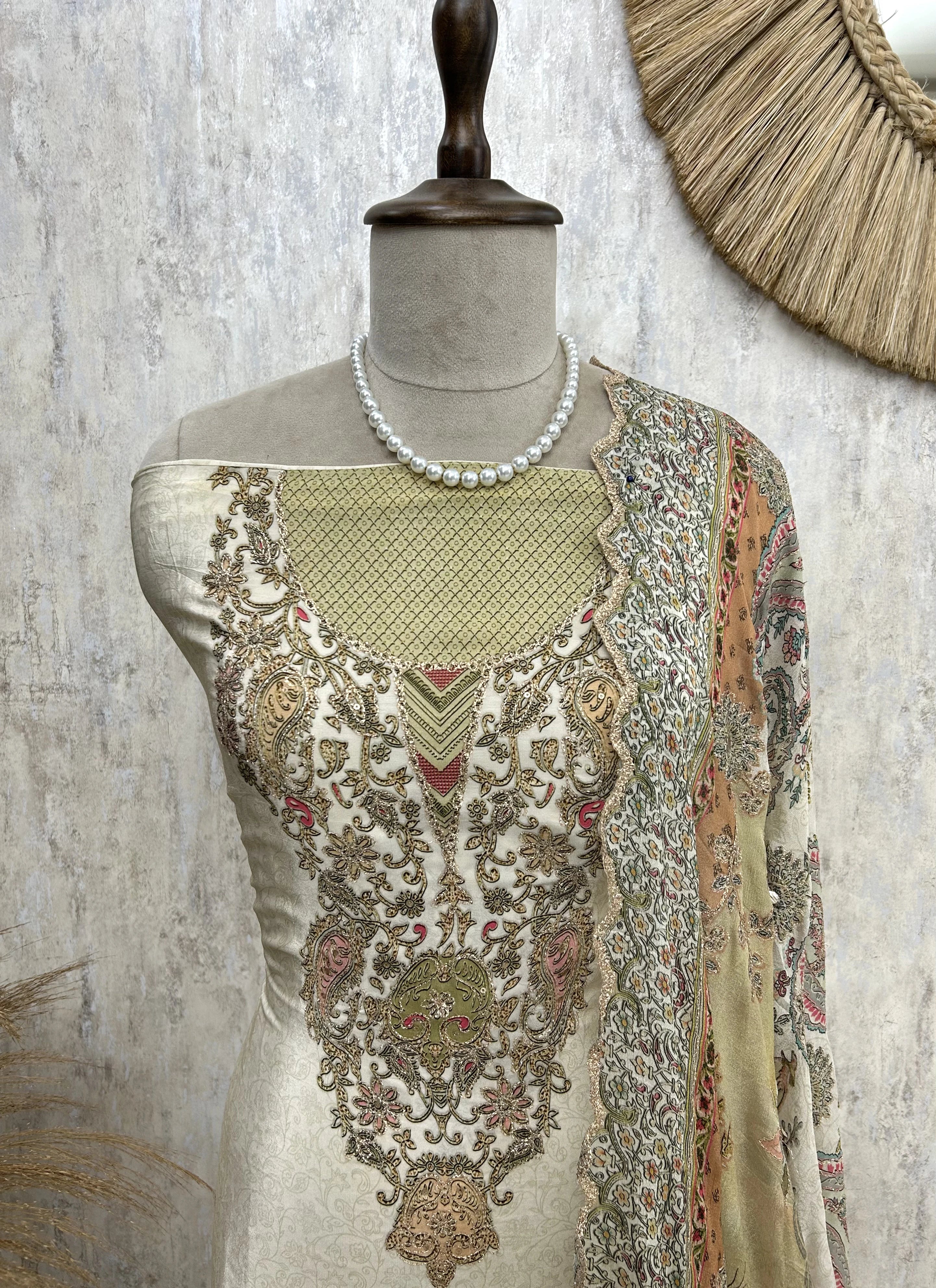 Crepe Unstitched Suit Set With Zari Work