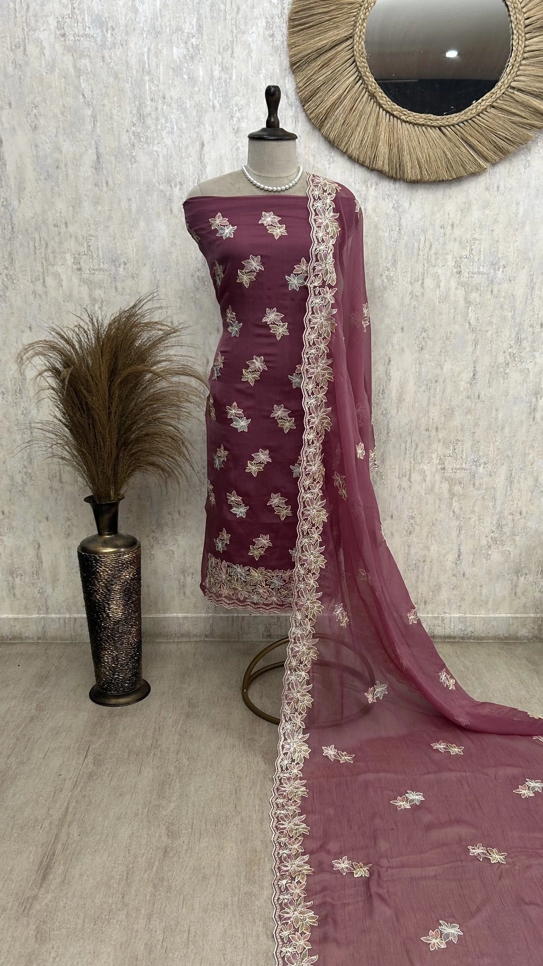 Chiffon Organza Unstitched Suit with Floral Embroidery