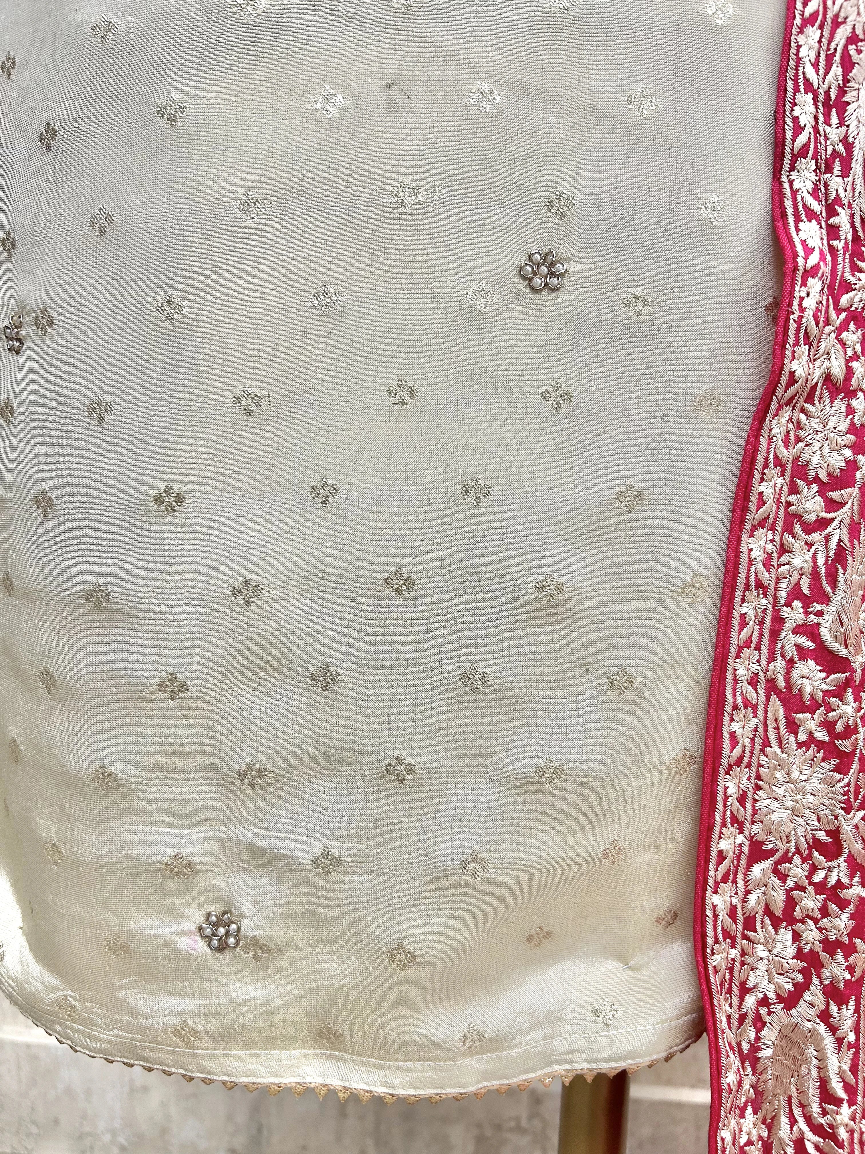 Tissue Silk Unstitched Suit Set With Contrast Dupatta