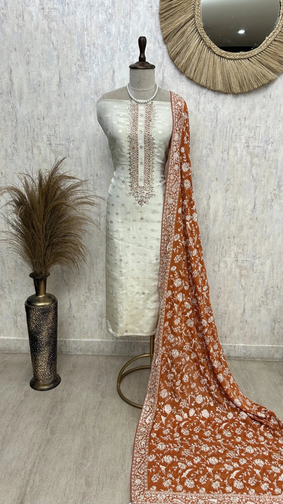 Tissue Silk Unstitched Suit Set With Contrast Dupatta
