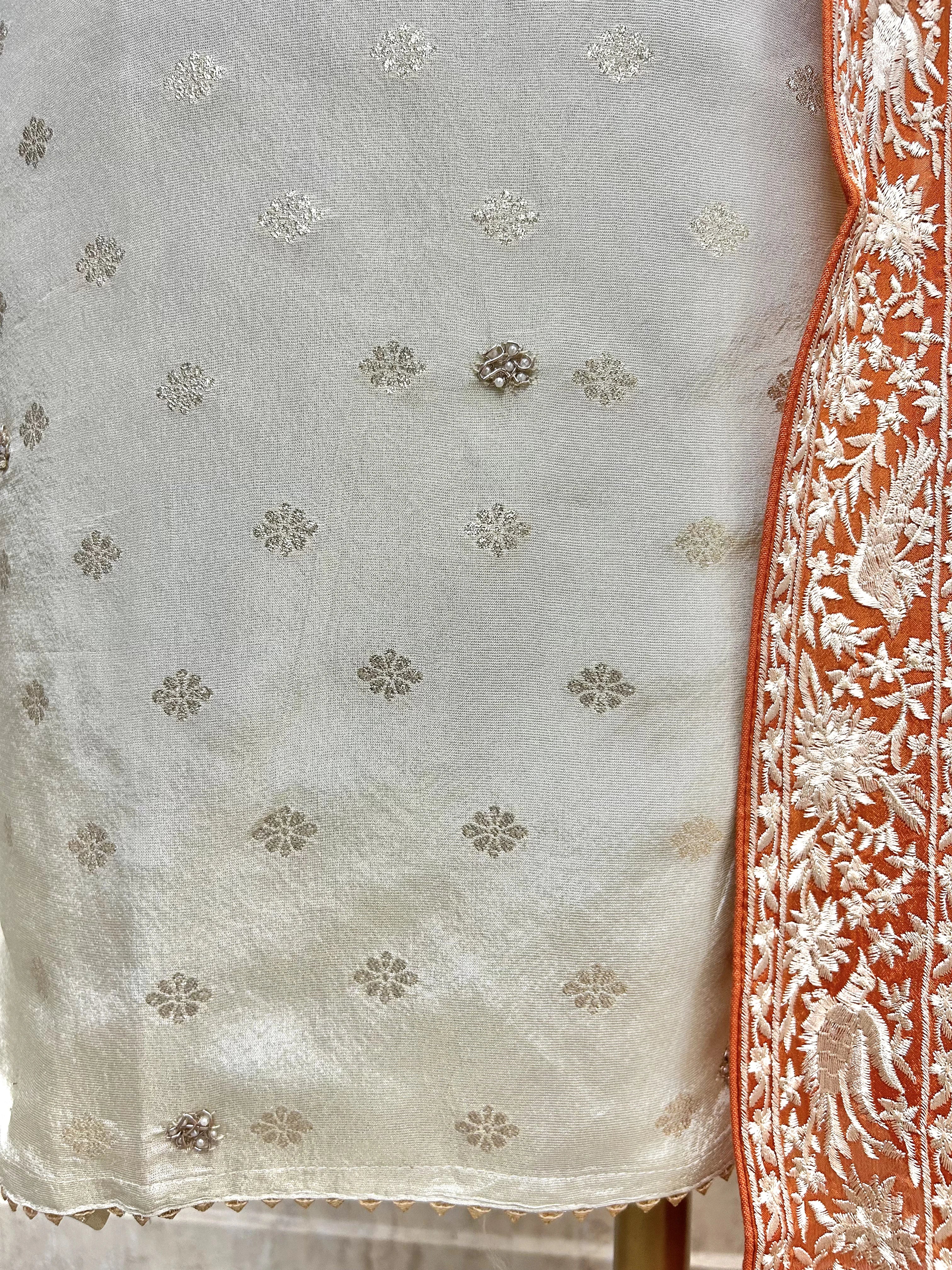 Tissue Silk Unstitched Suit Set With Contrast Dupatta
