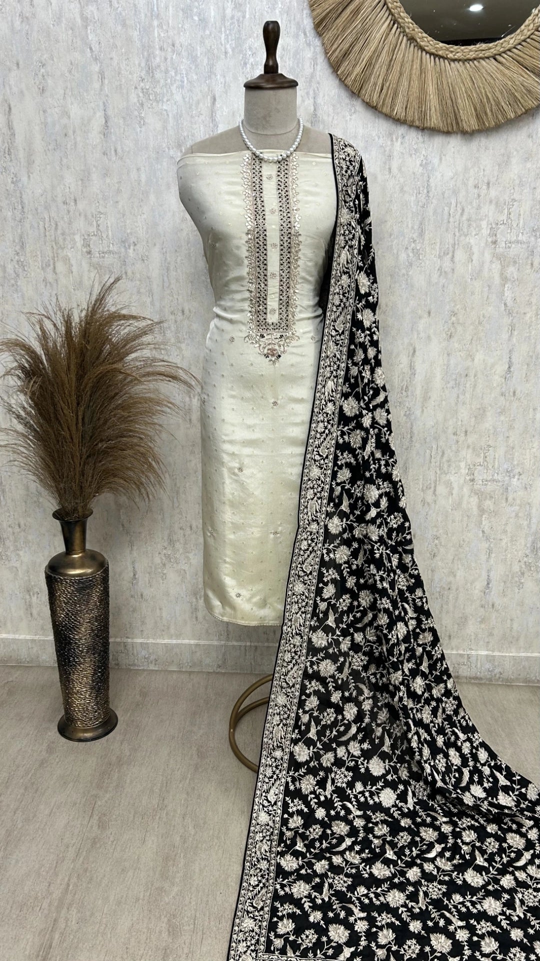 Tissue Silk Unstitched Suit Set With Contrast Dupatta