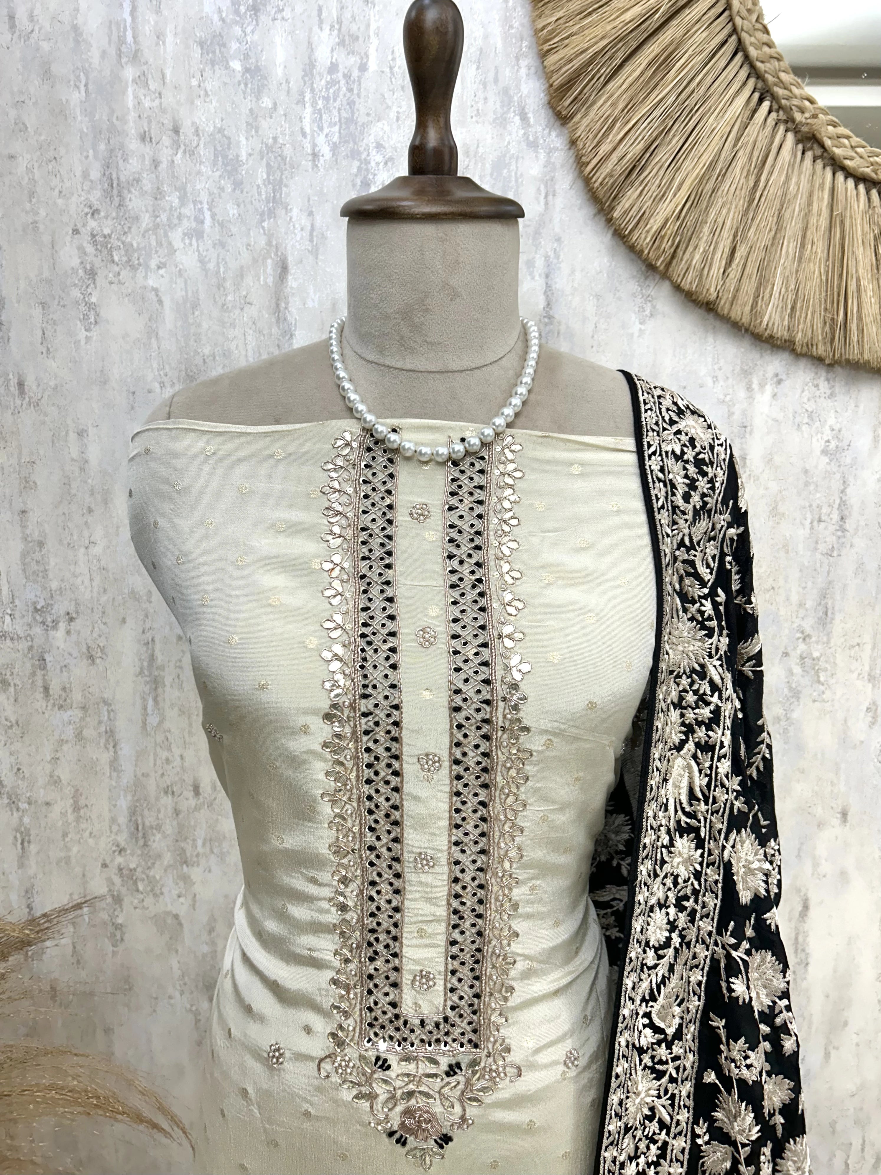 Tissue Silk Unstitched Suit Set With Contrast Dupatta