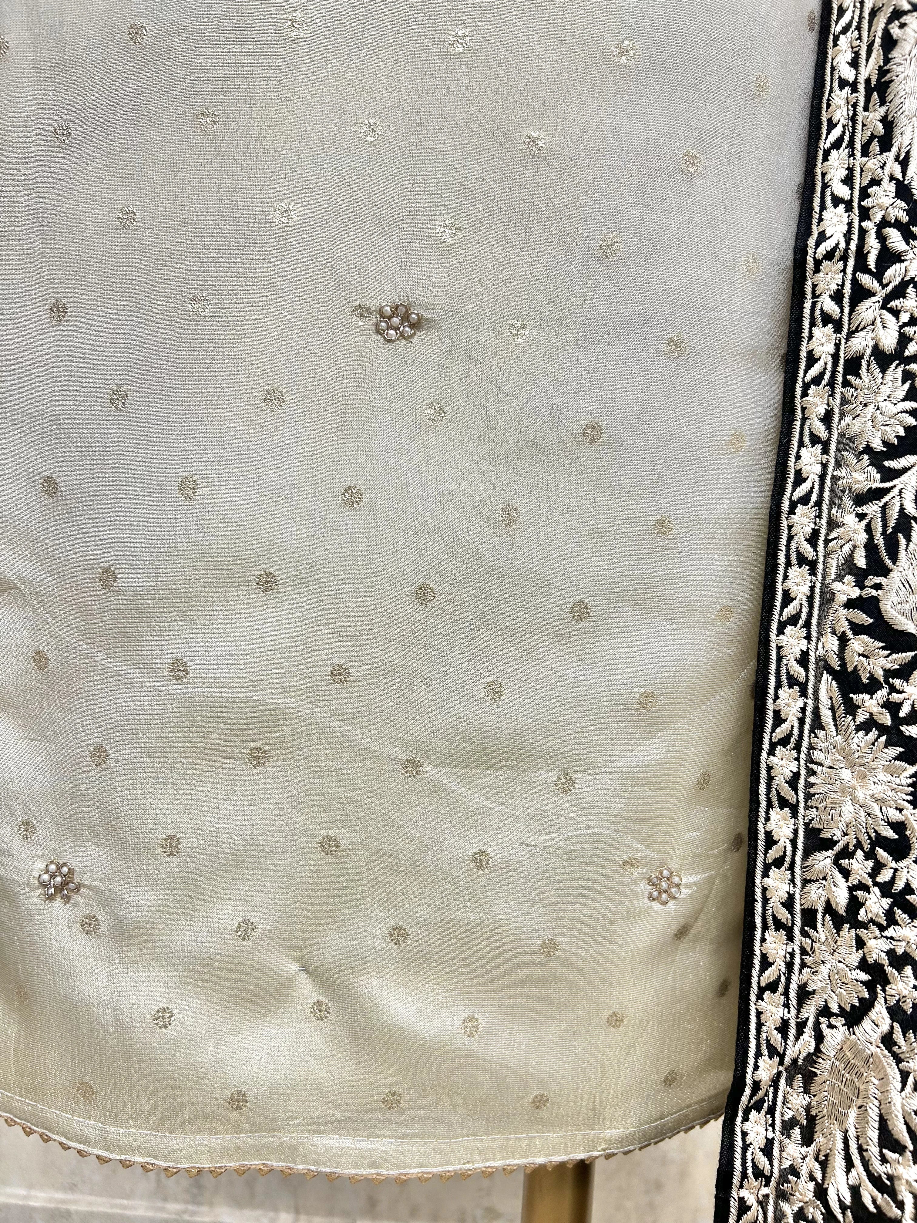 Tissue Silk Unstitched Suit Set With Contrast Dupatta