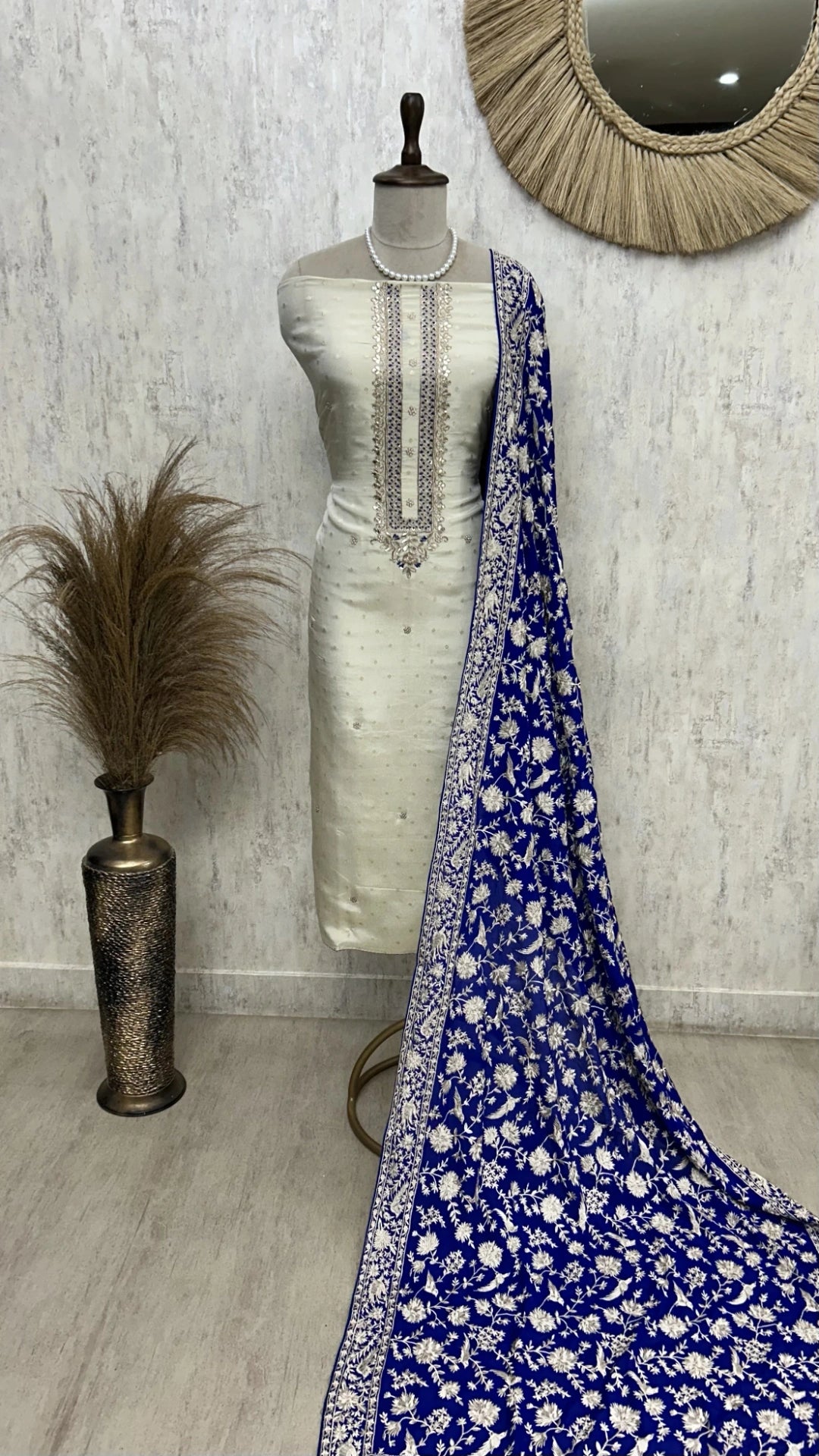 Tissue Silk Unstitched Suit Set With Contrast Dupatta