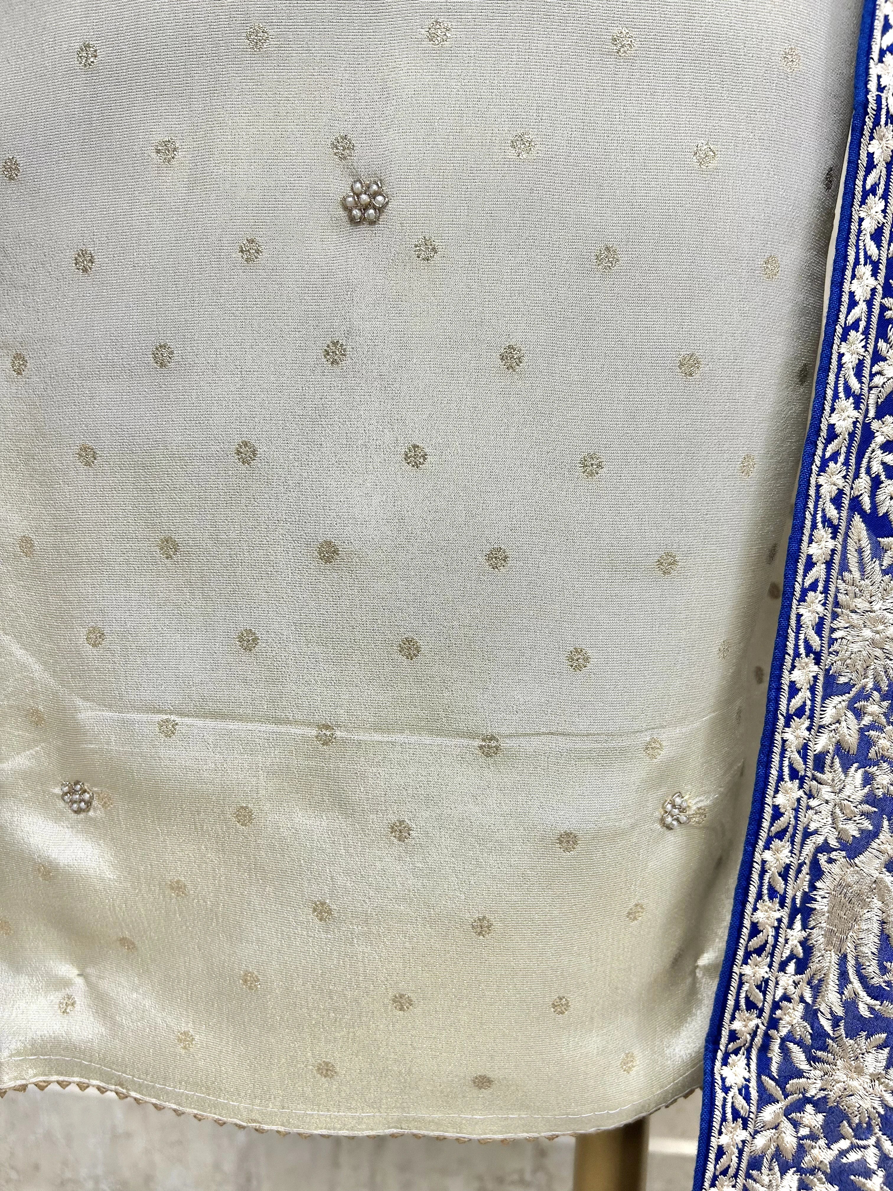 Tissue Silk Unstitched Suit Set With Contrast Dupatta