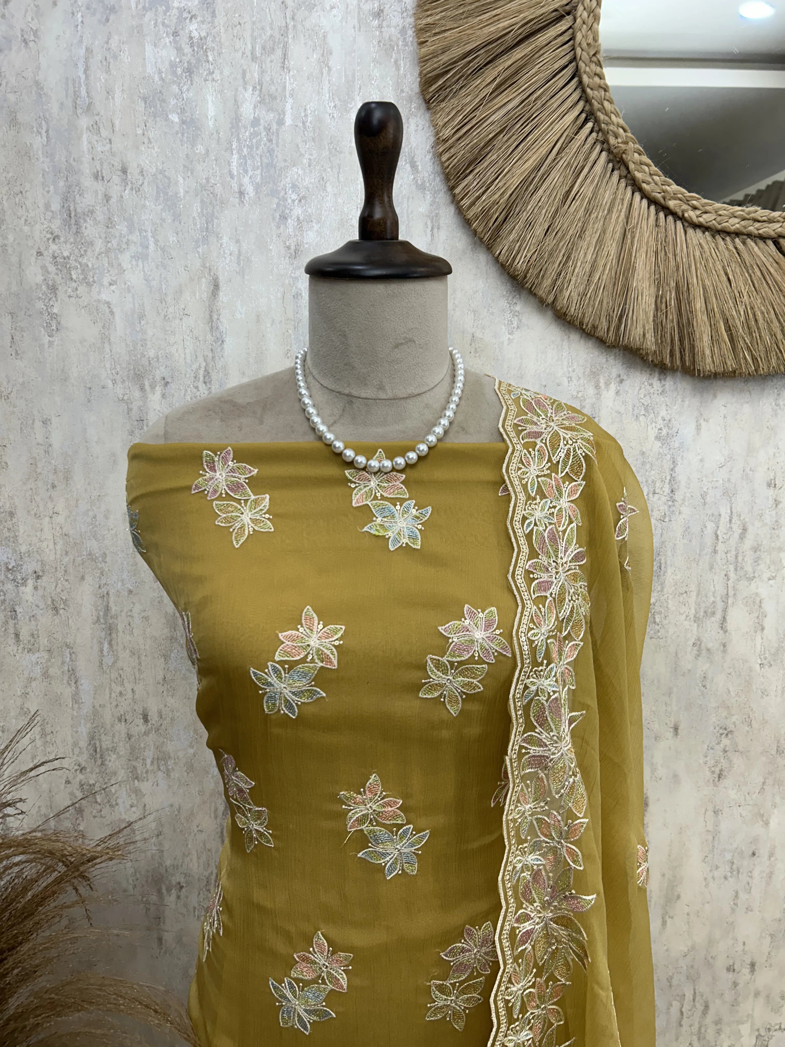 Chiffon Organza Unstitched Suit with Floral Embroidery