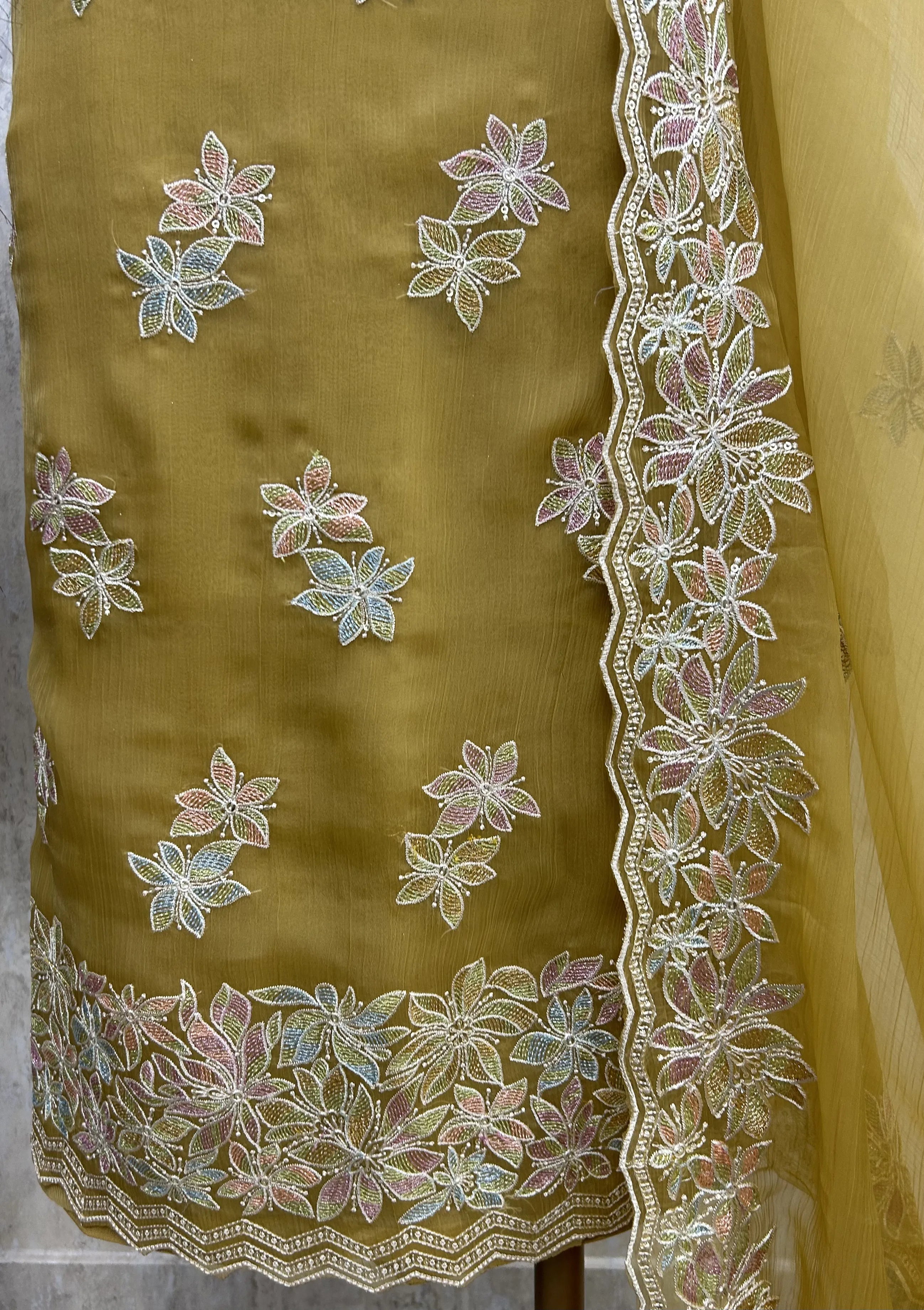Chiffon Organza Unstitched Suit with Floral Embroidery