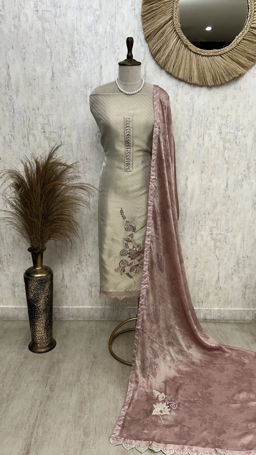 Tissue Silk Unstitched Suit Set With Applique Work