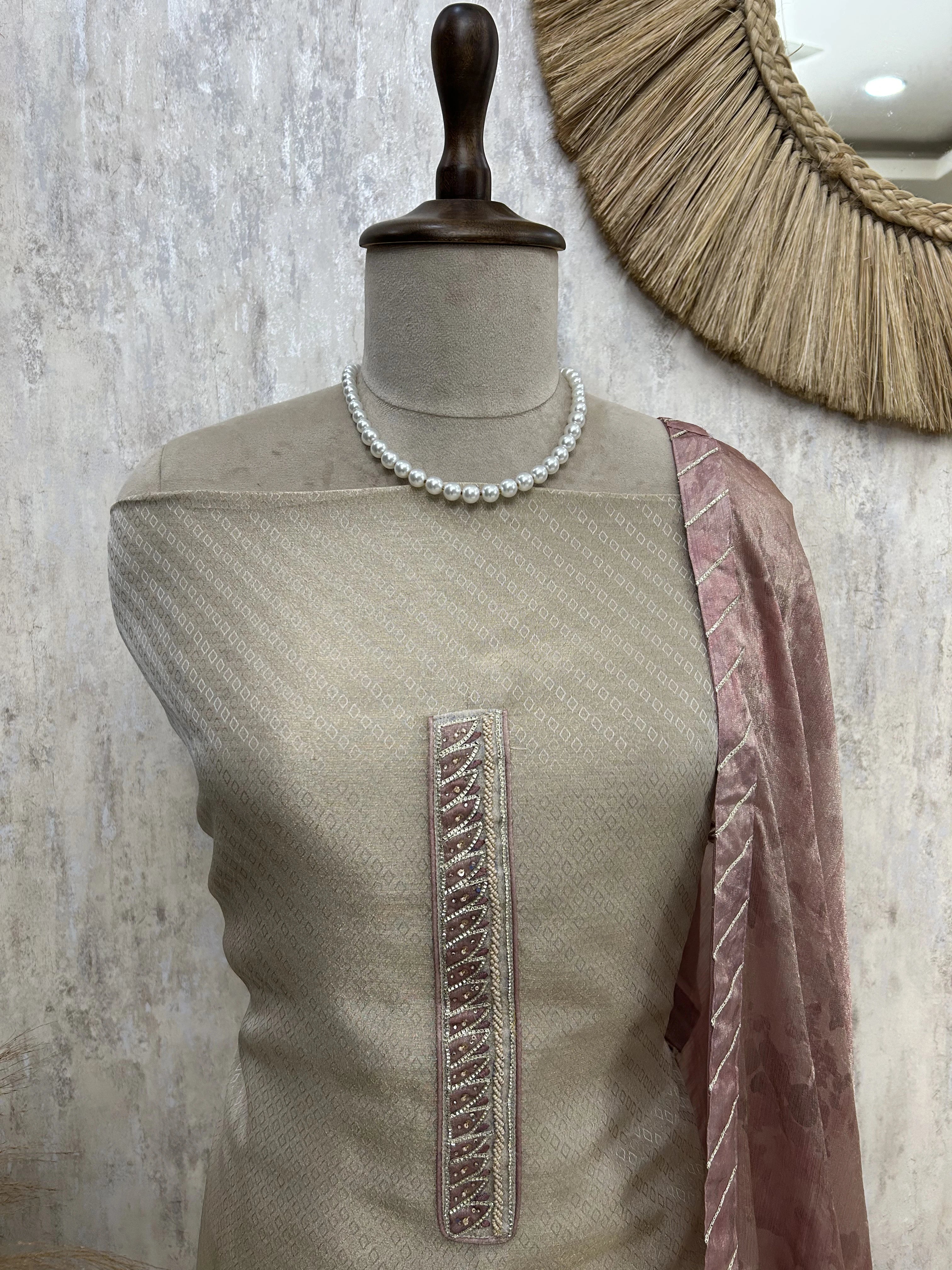 Tissue Silk Unstitched Suit Set With Applique Work