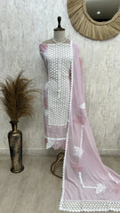 Mul Unstitched Suit Set With Cut-Lace Work