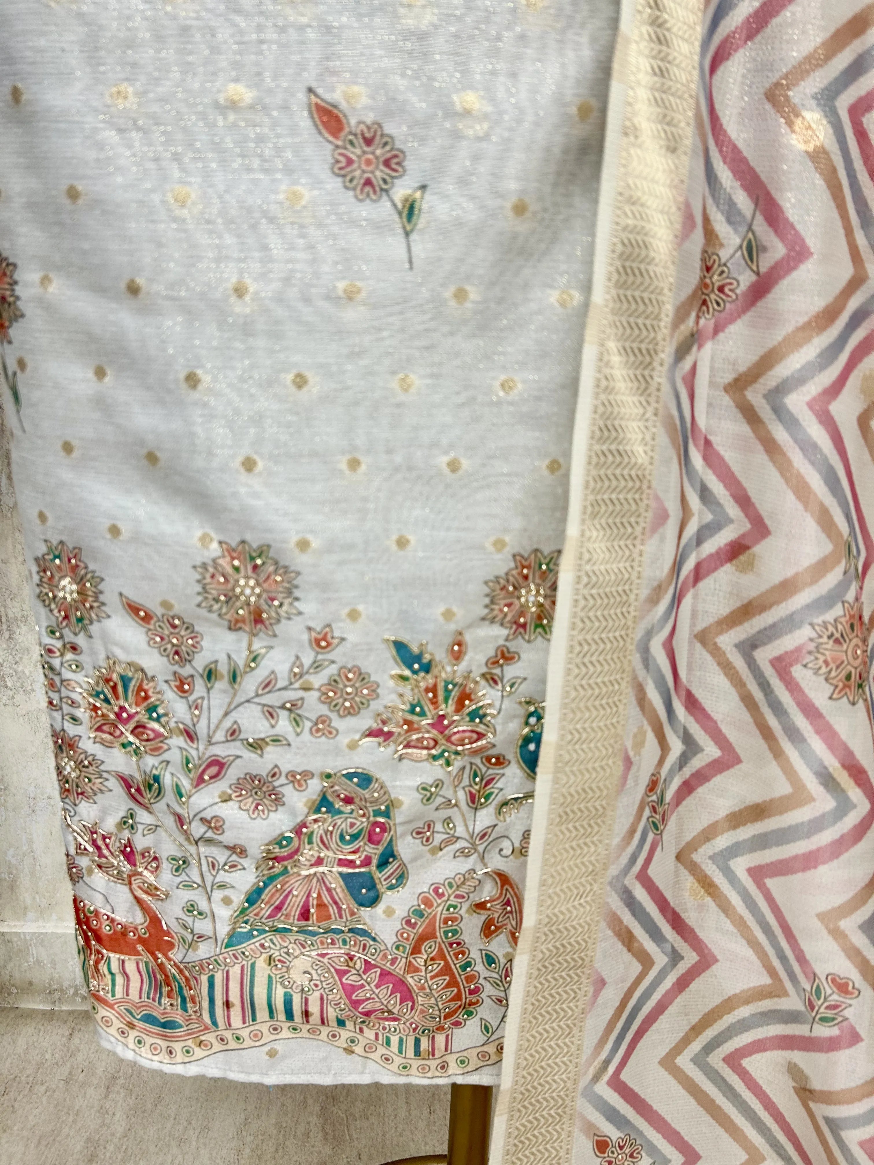 Folk Motifs Maheshwari Unstitched Suit