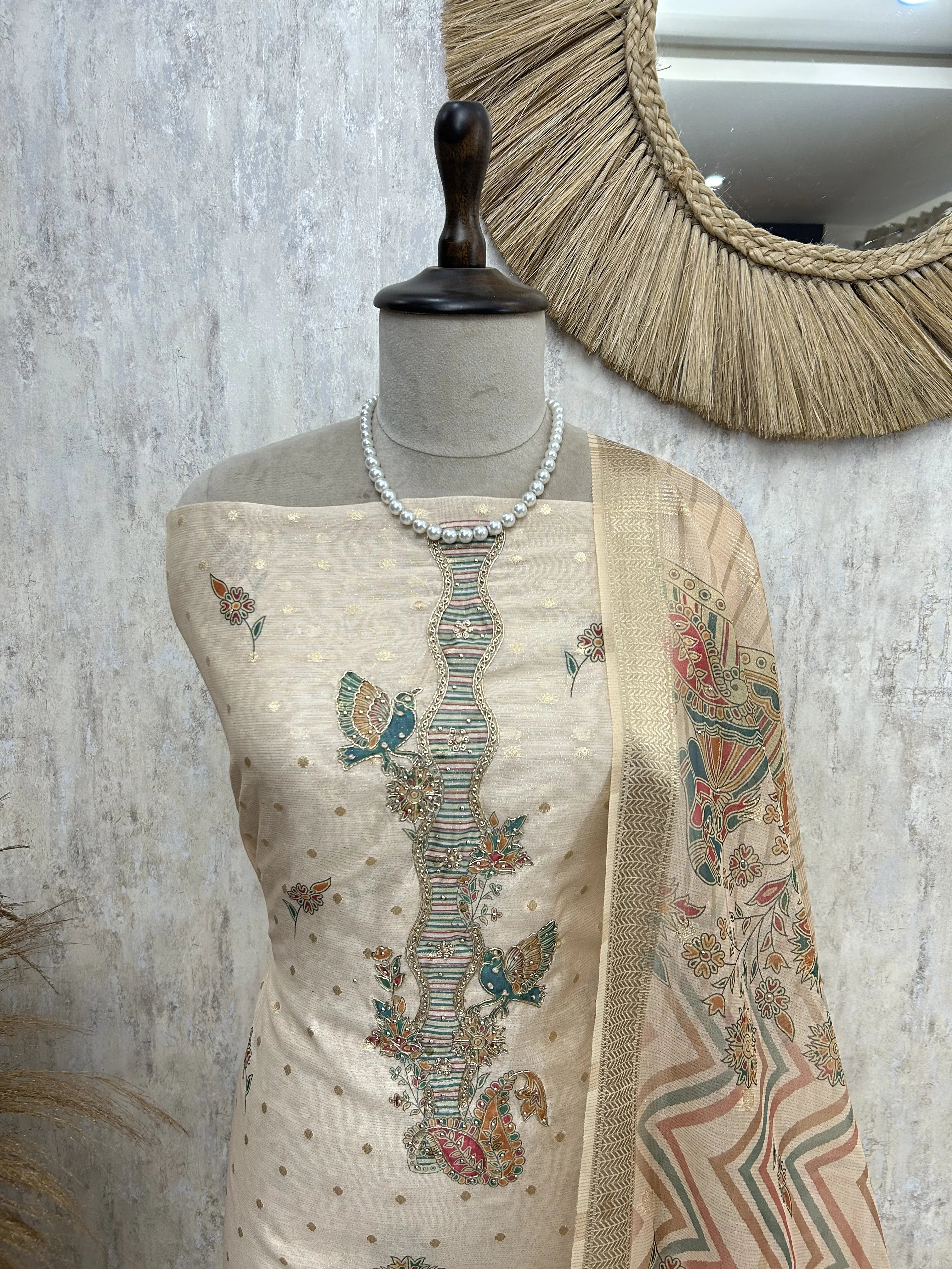 Folk Motifs Maheshwari Unstitched Suit