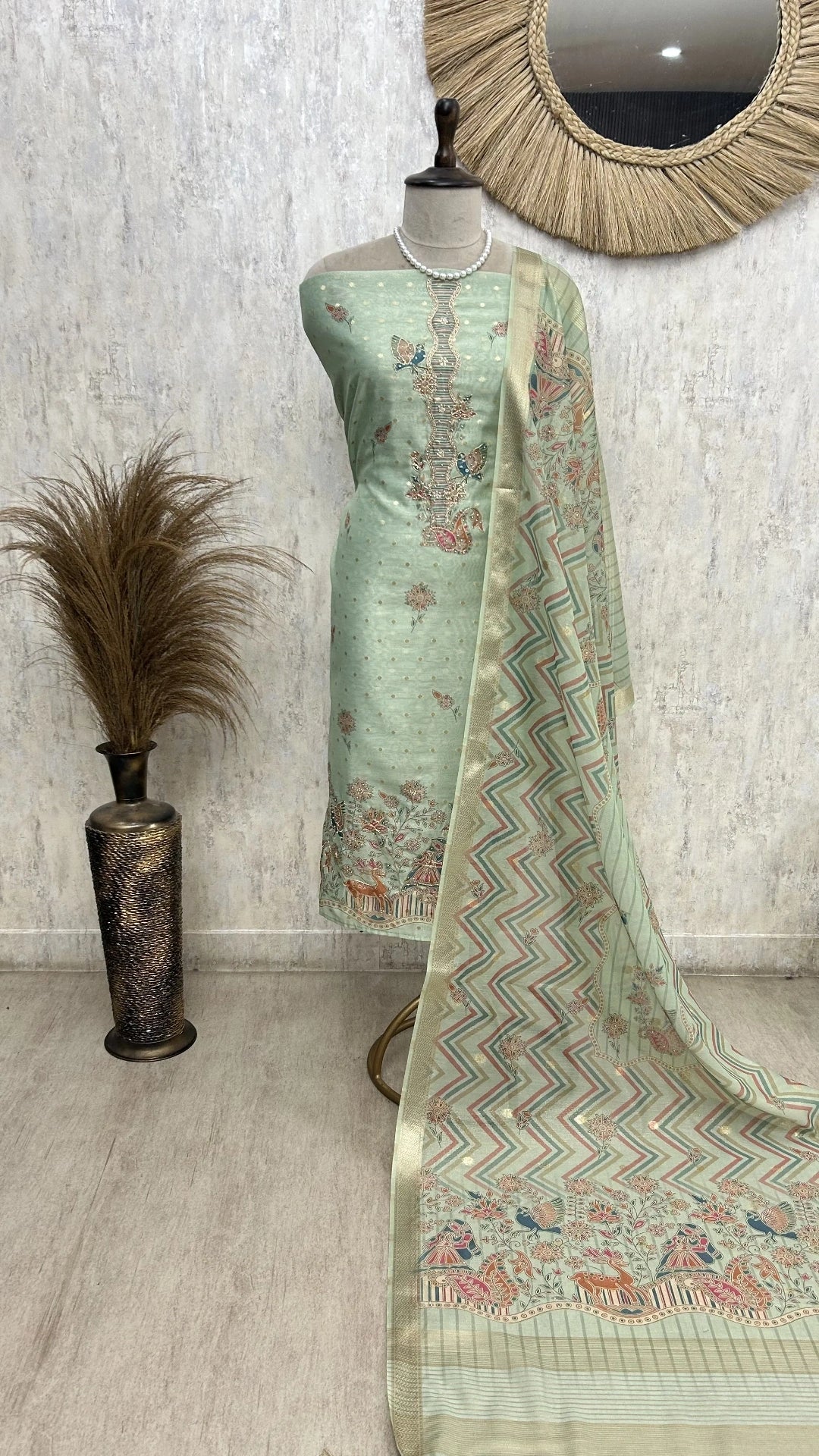 Folk Motifs Maheshwari Unstitched Suit