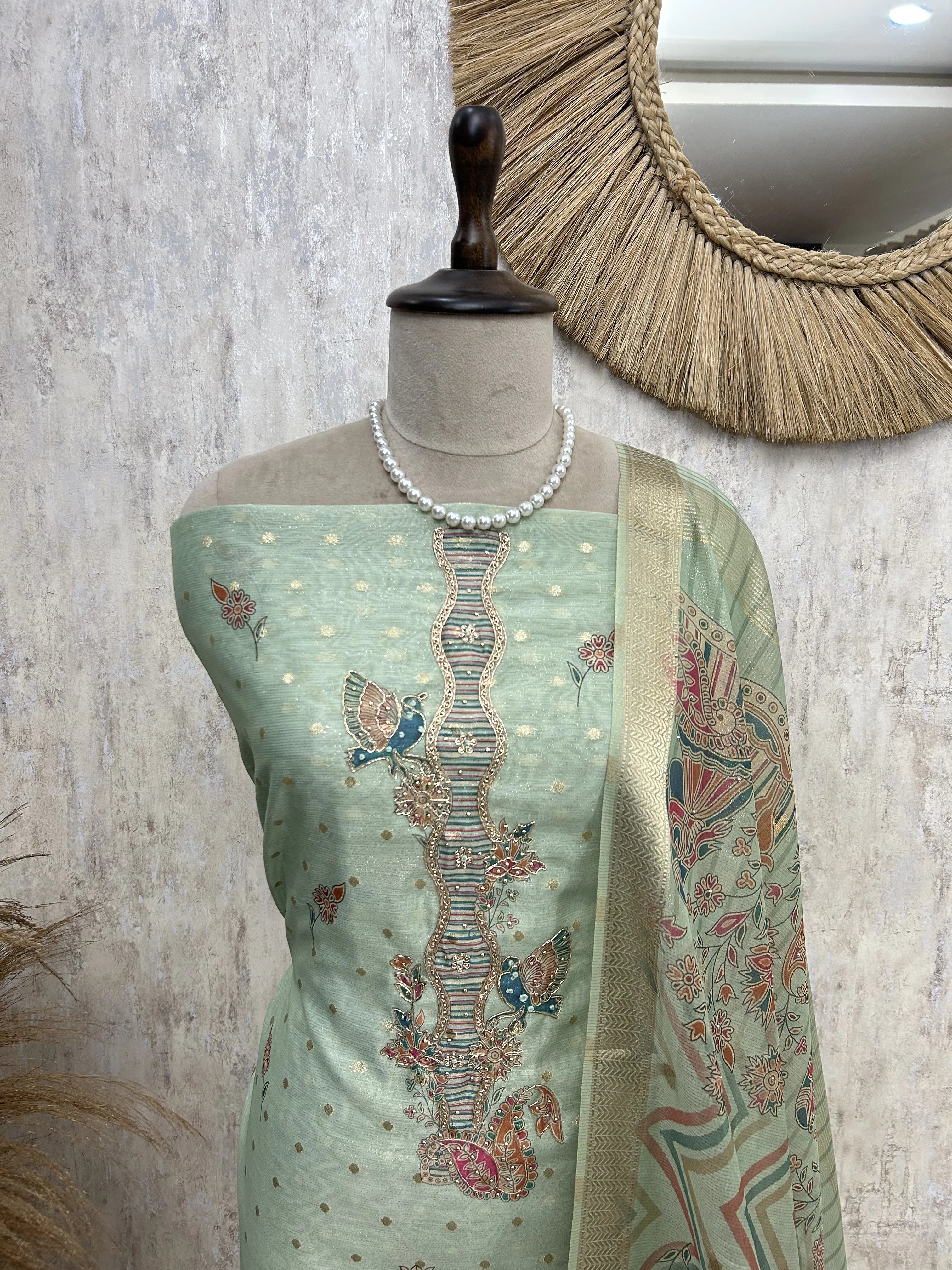 Folk Motifs Maheshwari Unstitched Suit