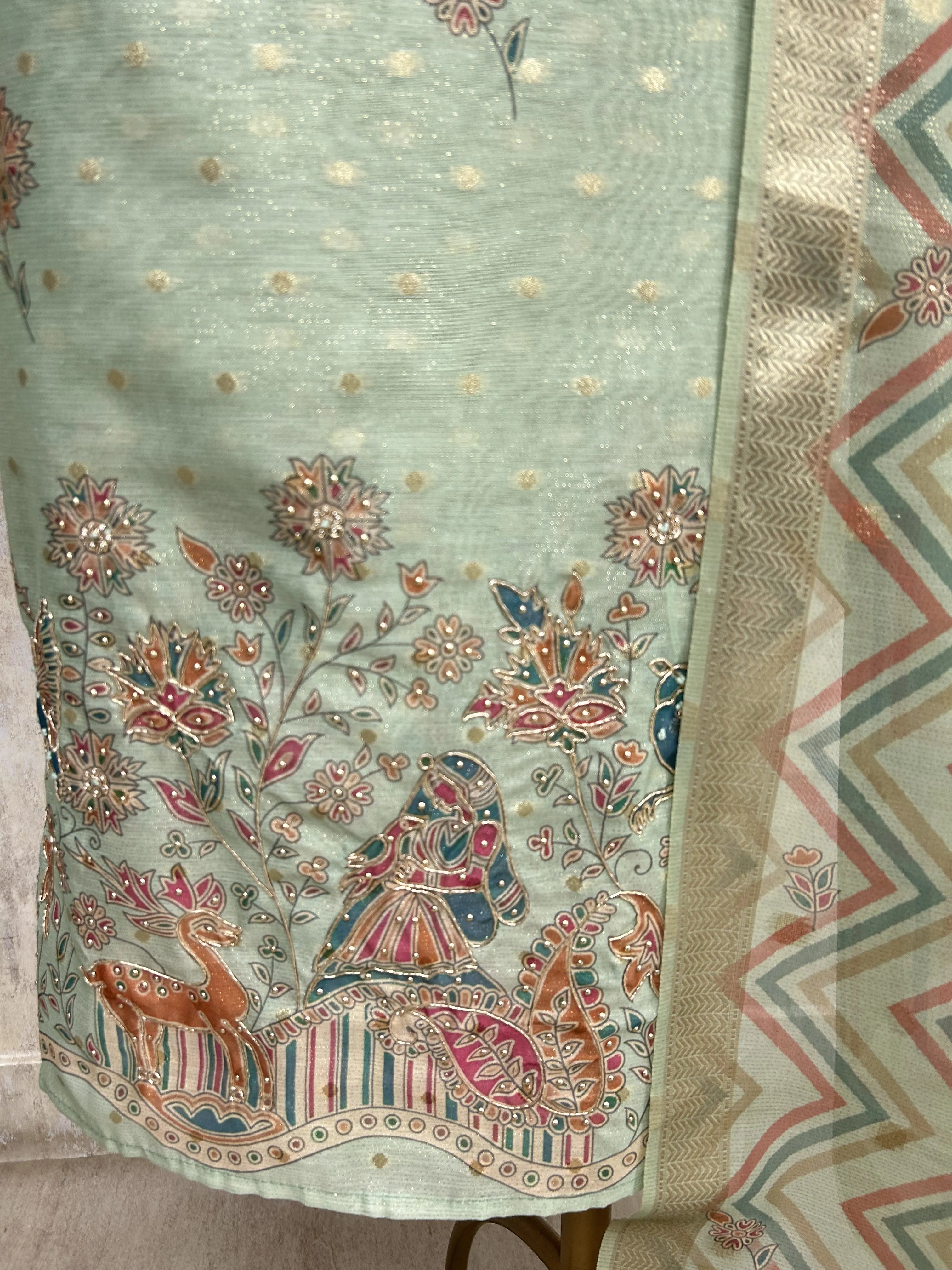 Folk Motifs Maheshwari Unstitched Suit